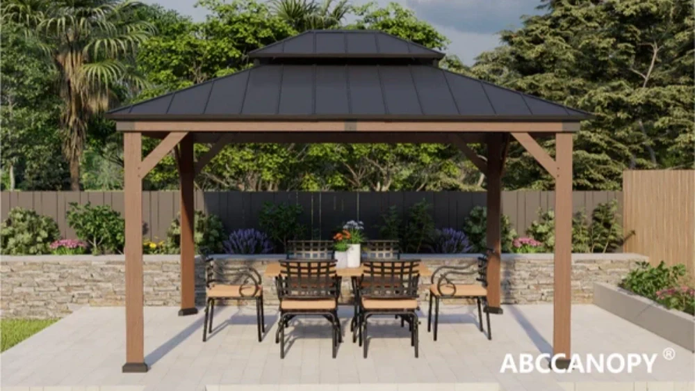 ABCCANOPY Outdoor Wooden Gazebo with Hardtop Metal Roof