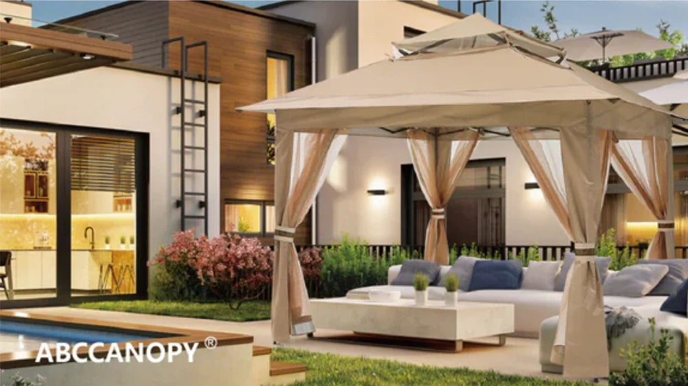 ABCCANOPY Outdoor Double Soft-Top Pop Up Patio Gazebo with Mosquito Netting