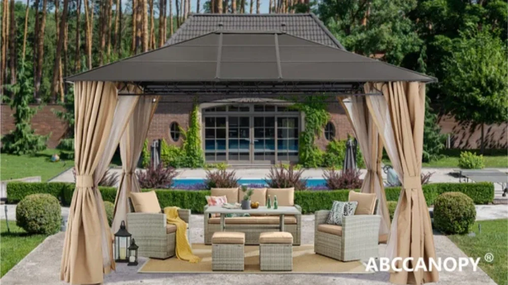 ABCCANOPY 10x10/10x12 Steel Roof Hardtop Gazebo with Privacy Curtains and Netting – Installation Guide