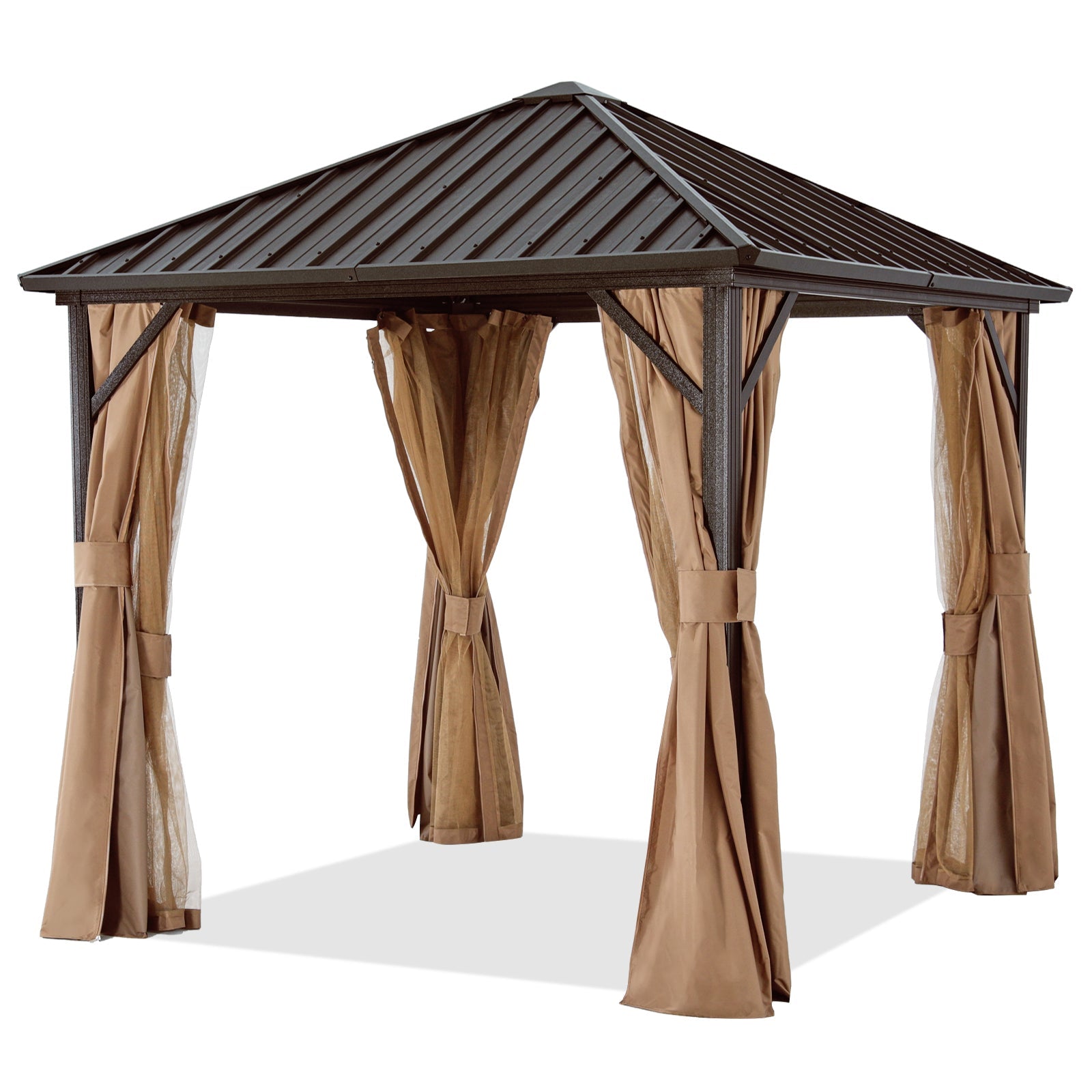 Outdoor Hardtop Metal Permanent gazebo with Netting and Curtain