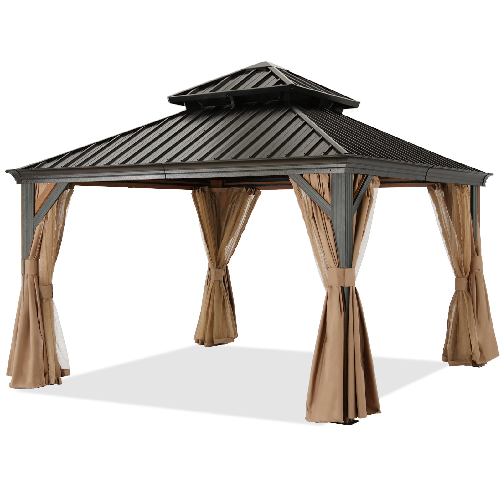 ABCCANOPY Hardtop Gazebo Outdoor Permanent Double Top Gazebo with Netting