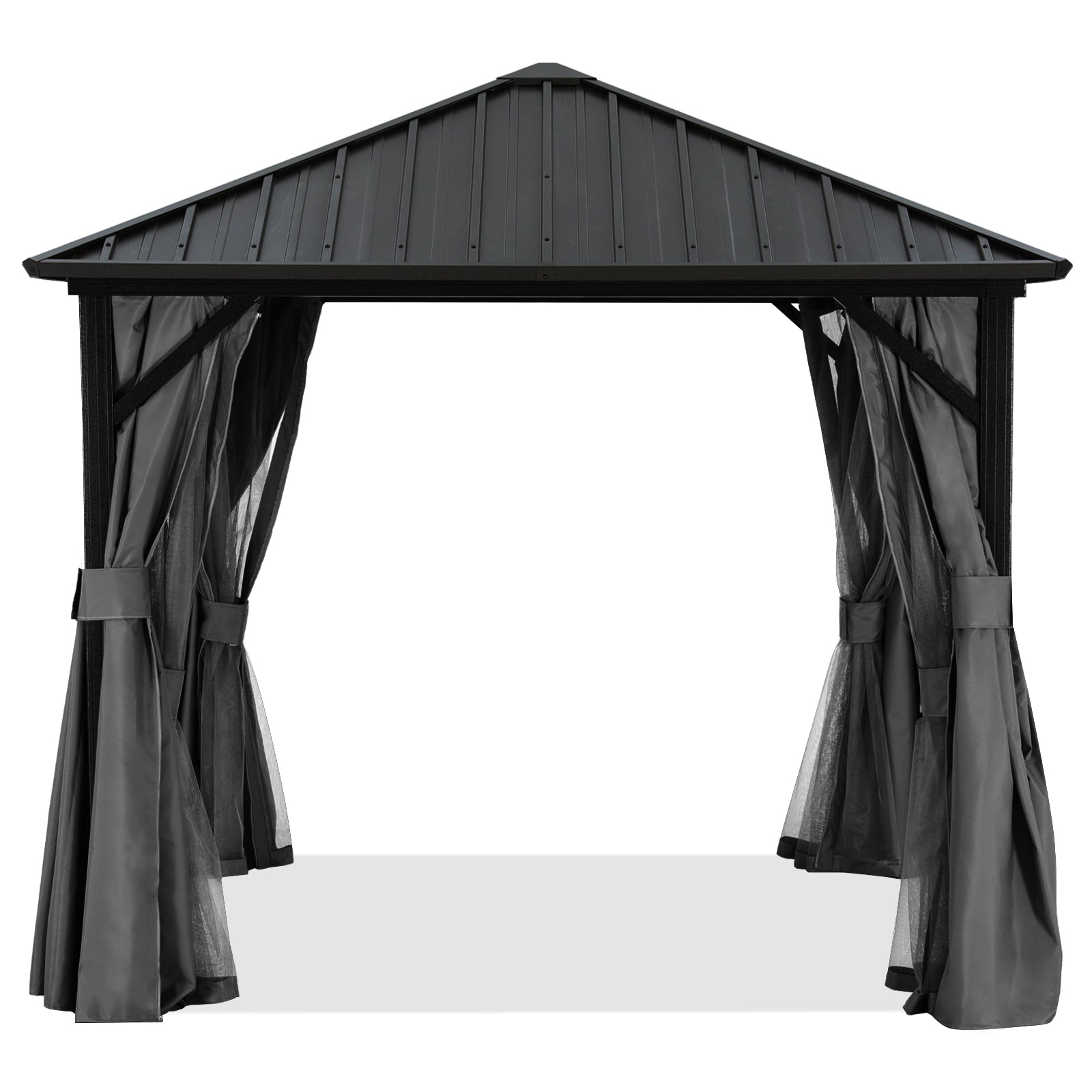 Outdoor Hardtop Metal Permanent gazebo with Netting and Curtain