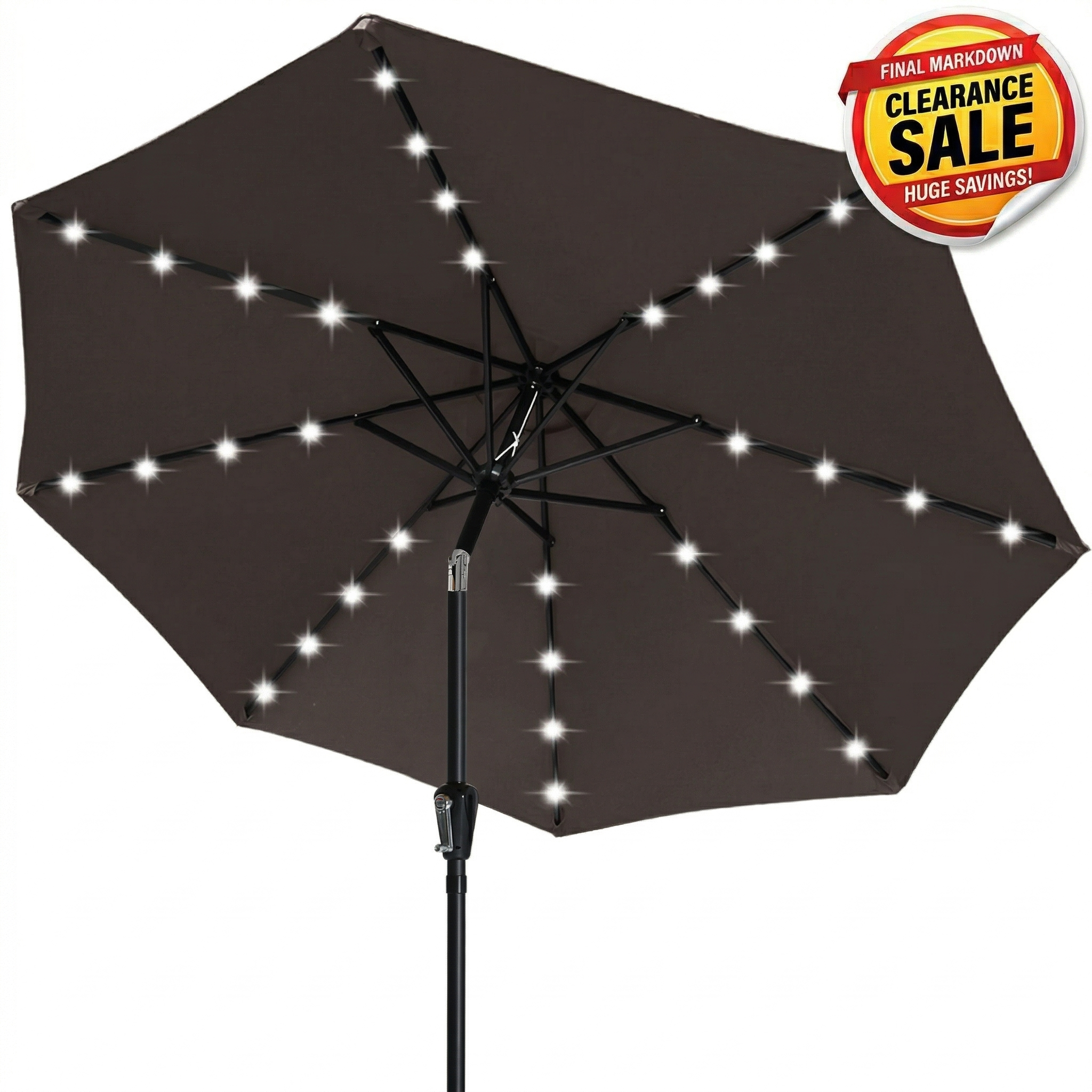 ABCCANOPY Outdoor Solar Patio Umbrella with 32 Led Lights 8 Ribs 9FT / Khaki