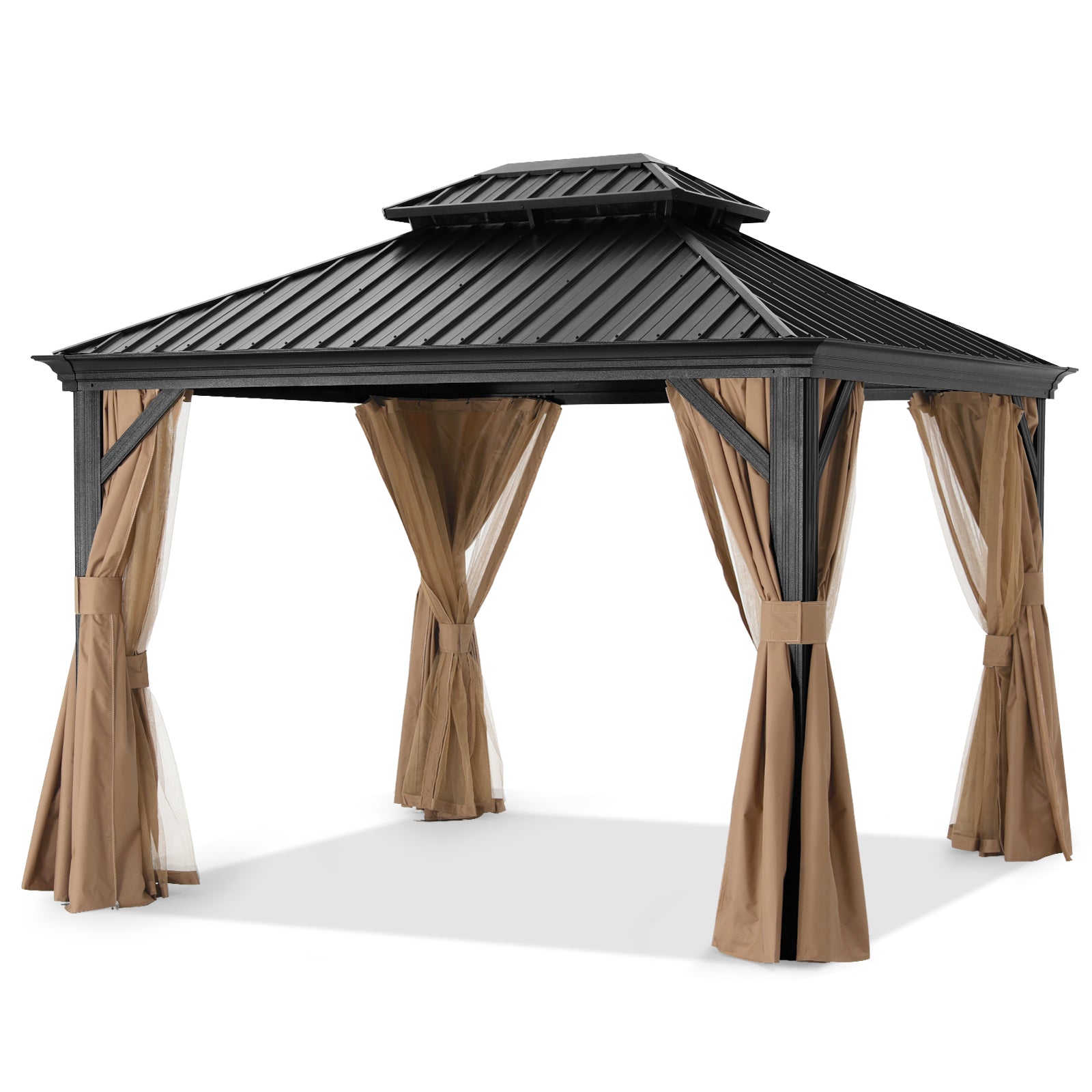 ABCCANOPY Hardtop Gazebo Outdoor Permanent Double Top Gazebo with Netting