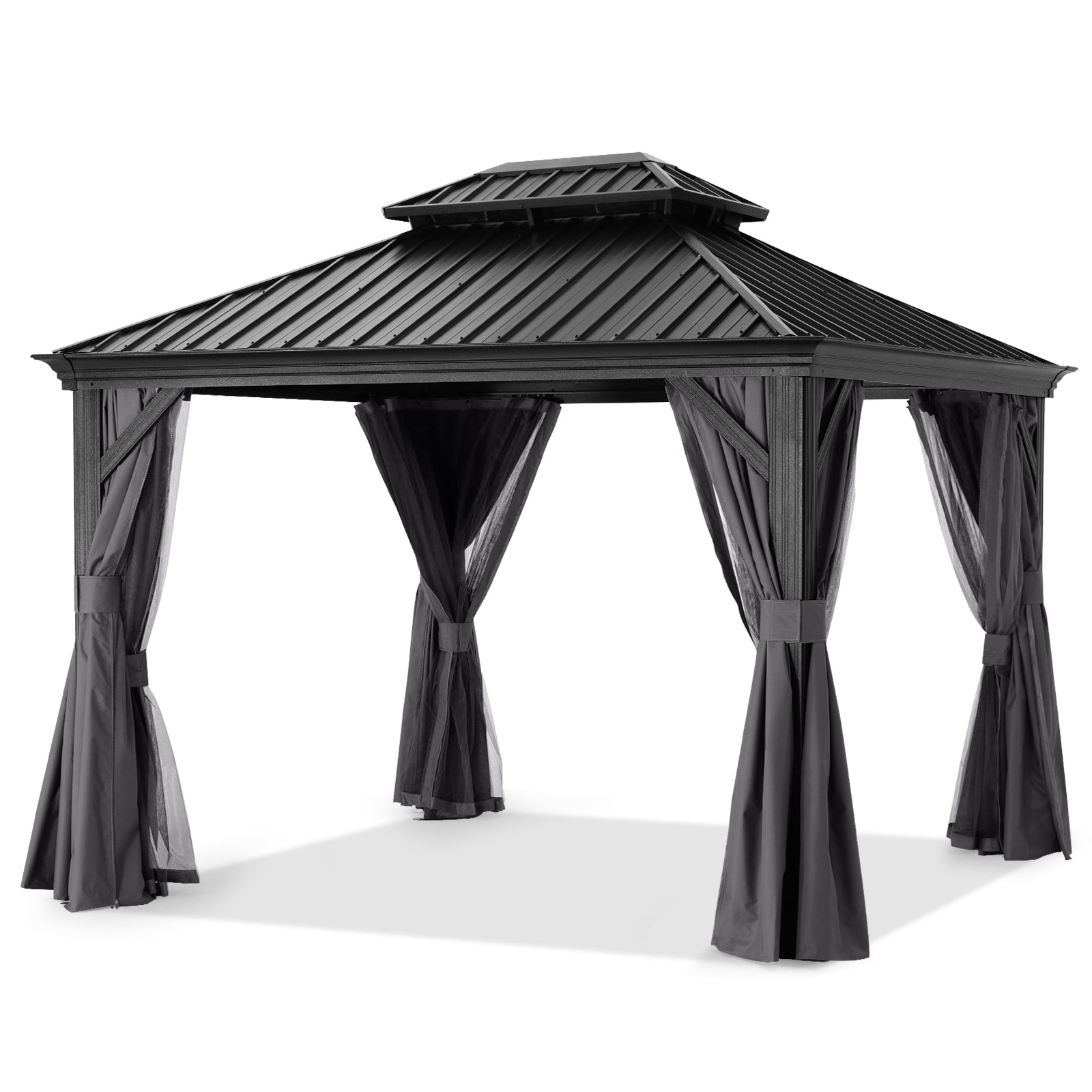 ABCCANOPY Hardtop Gazebo Outdoor Permanent Double Top Gazebo with Netting