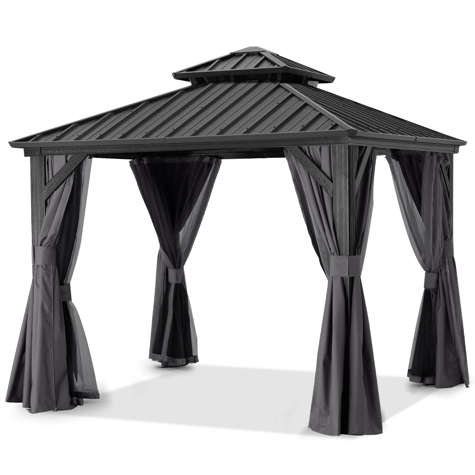 ABCCANOPY Hardtop Gazebo Outdoor Permanent Double Top Gazebo with Netting