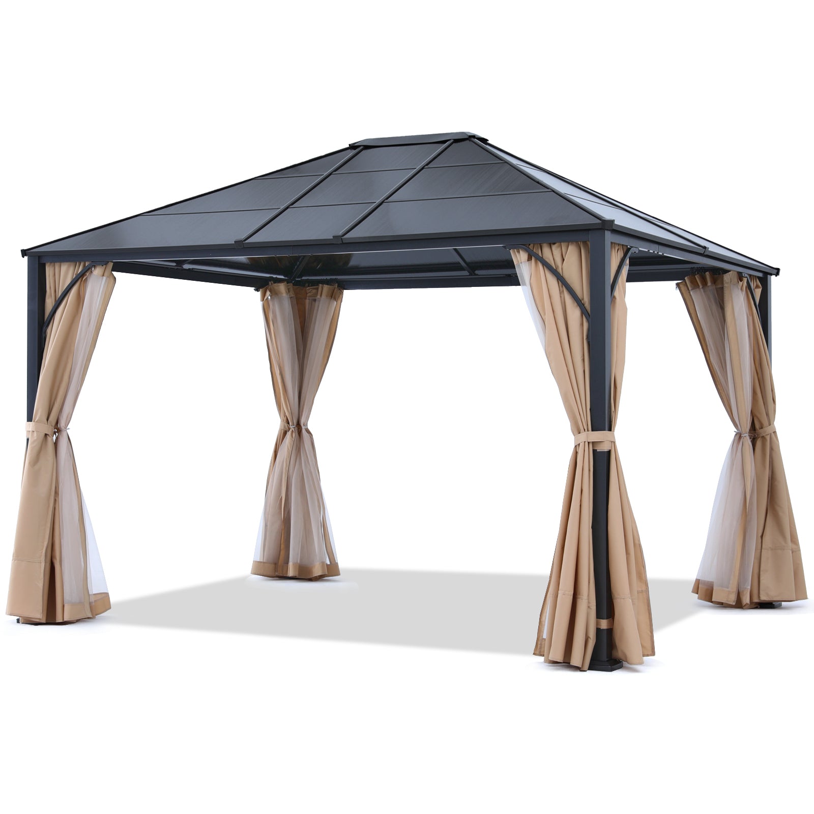 Outdoor Hardtop Metal Permanent Gazebo with Curtain and Netting