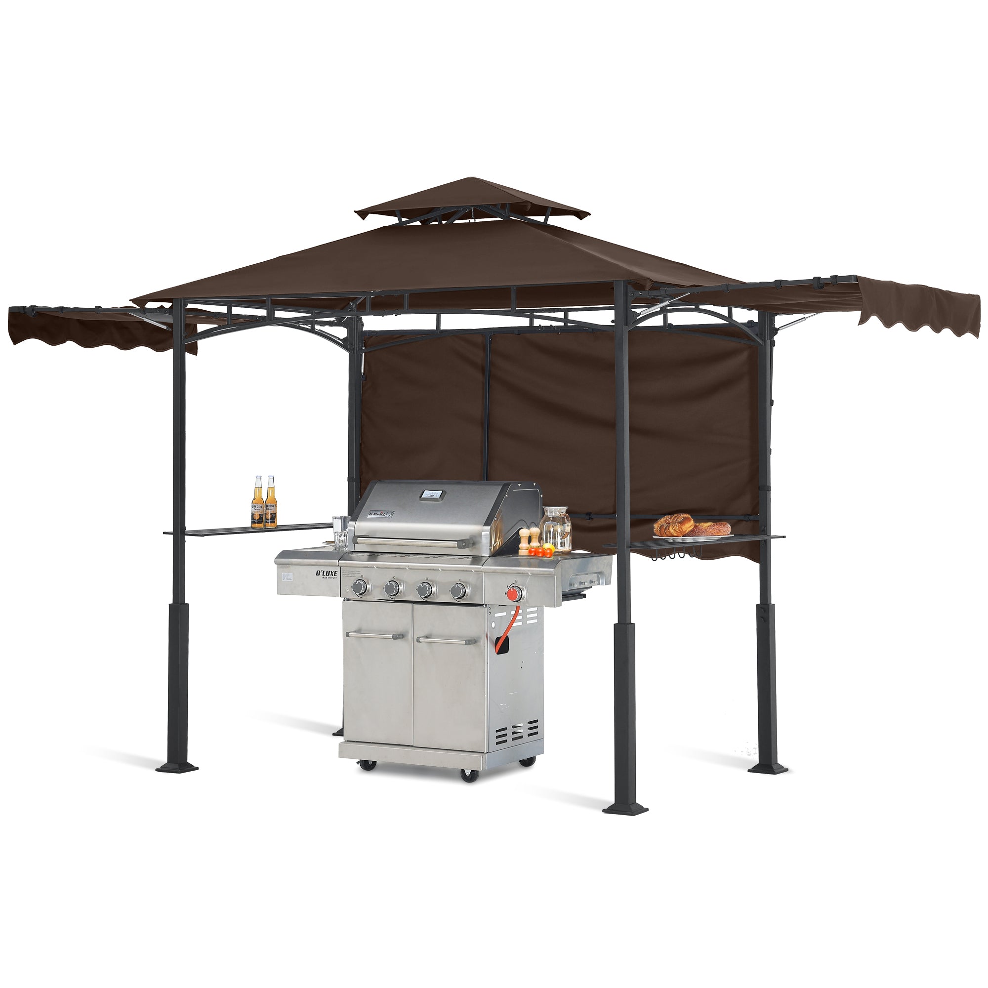 ABCCANOPY 8x5 Outdoor Grill Gazebo with Extra Awning BBQ Gazebo with LED Lights