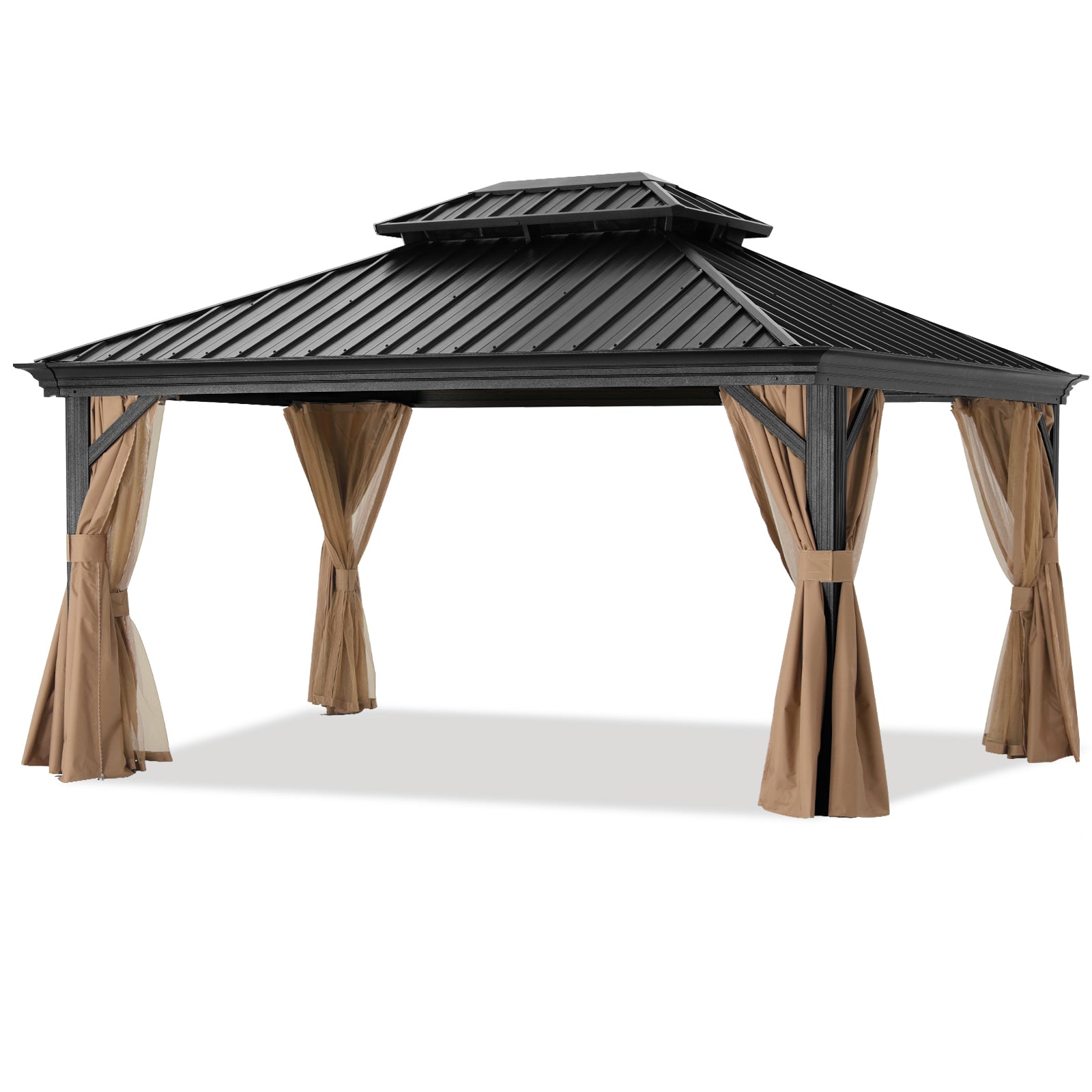 ABCCANOPY Hardtop Gazebo Outdoor Permanent Double Top Gazebo with Netting