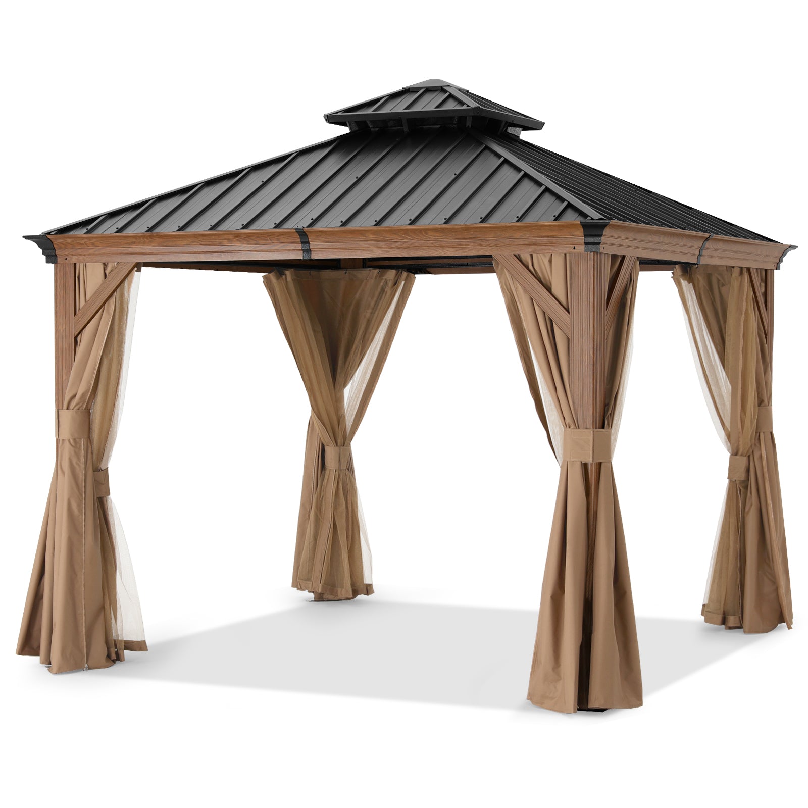 ABCCANOPY Hardtop Gazebo Outdoor Permanent Double Top Gazebo with Netting