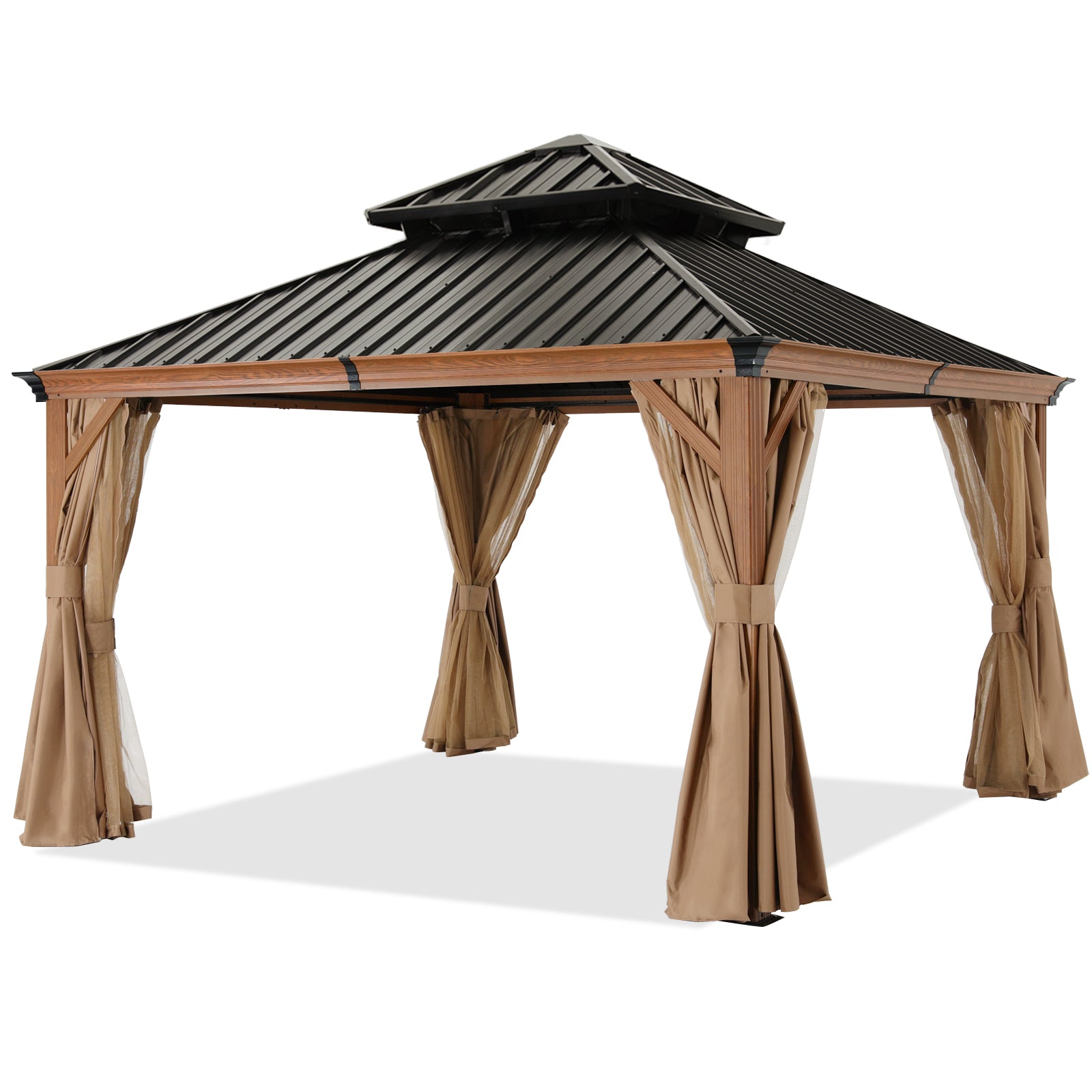 ABCCANOPY Hardtop Gazebo Outdoor Permanent Double Top Gazebo with Netting