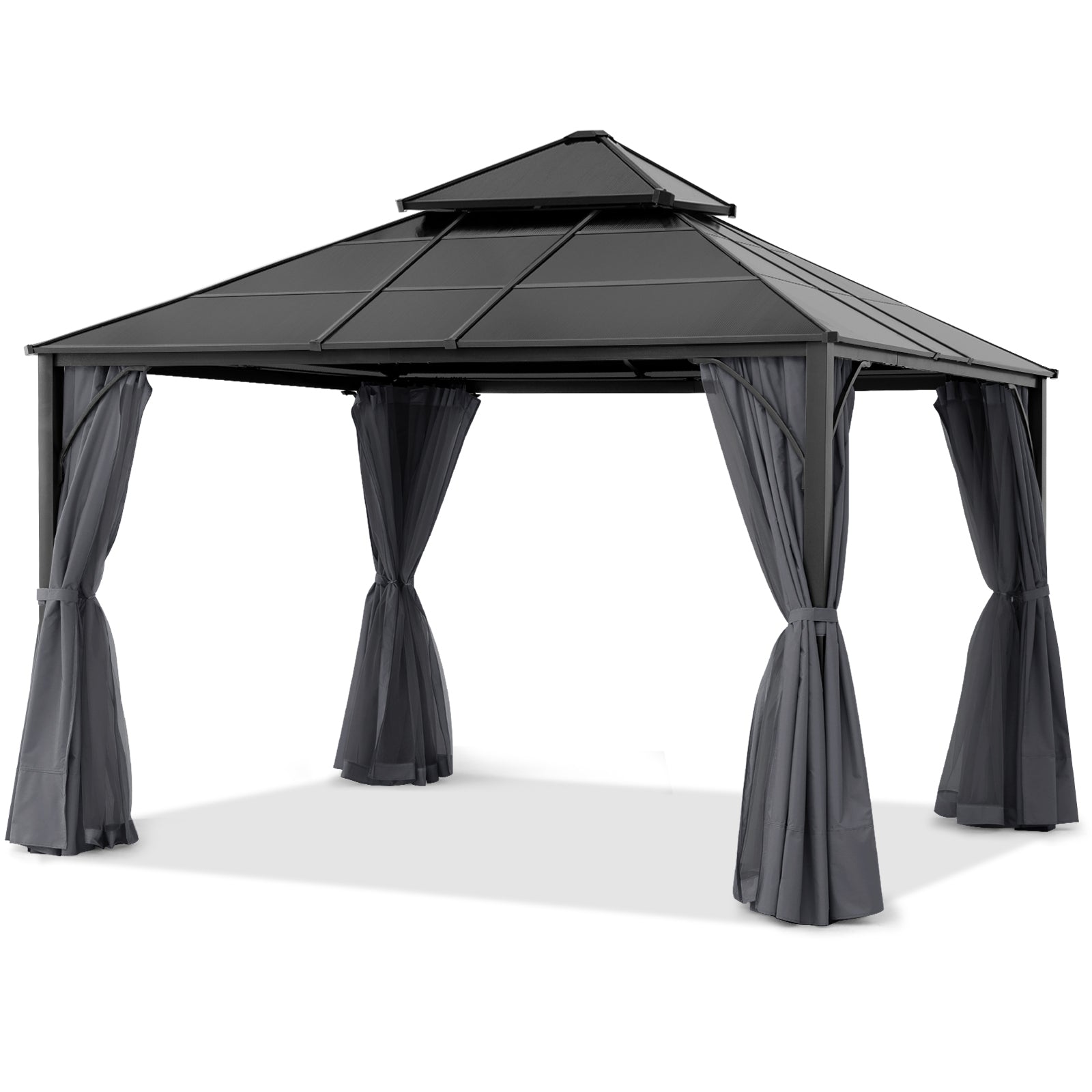 Outdoor Hardtop Metal Permanent Gazebo with Curtain and Netting