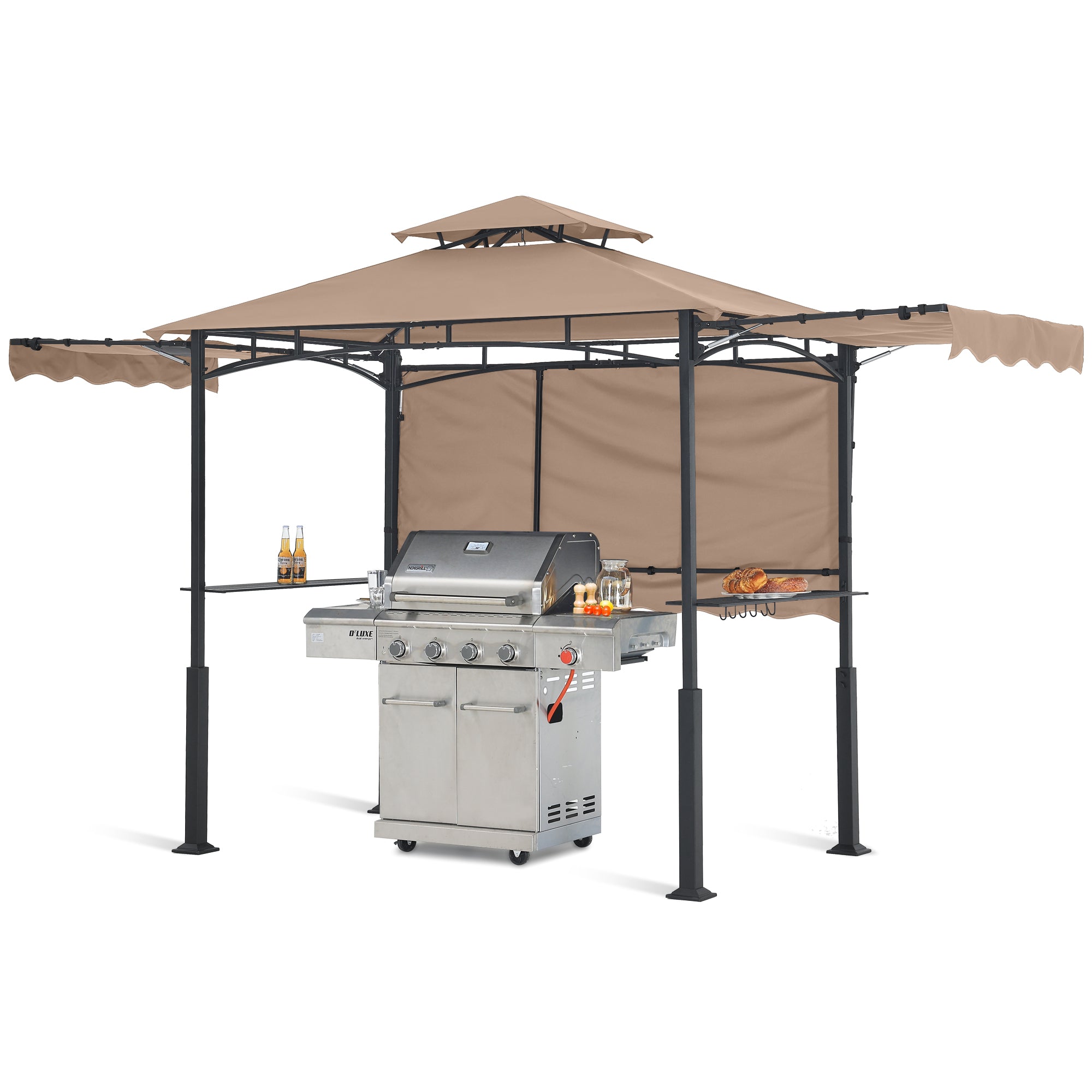 ABCCANOPY 8x5 Outdoor Grill Gazebo with Extra Awning BBQ Gazebo with LED Lights