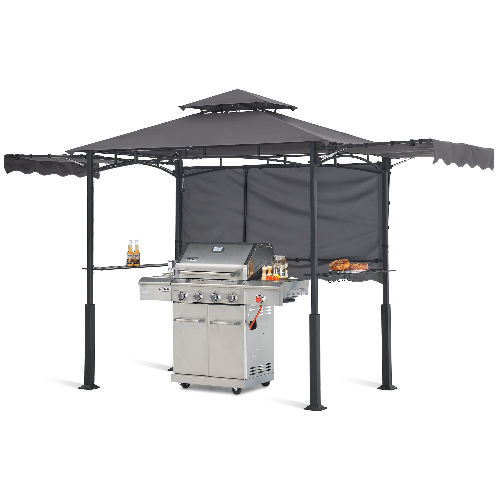 ABCCANOPY 8x5 Outdoor Grill Gazebo with Extra Awning BBQ Gazebo with LED Lights