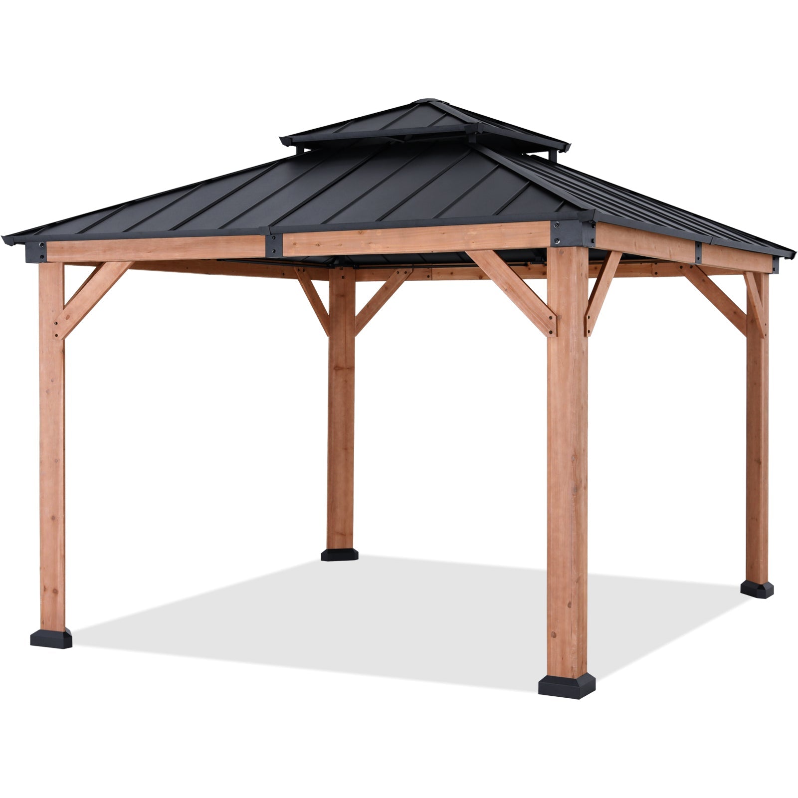 ABCCANOPY Outdoor Wooden Gazebo with Hardtop Metal Roof 11x11