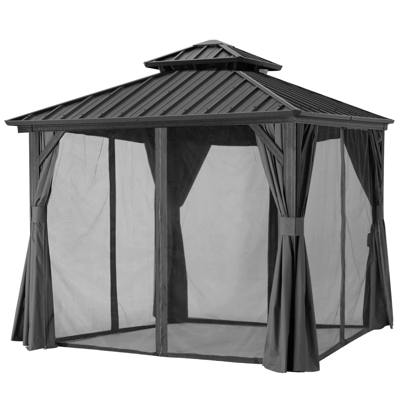 ABCCANOPY Hardtop Gazebo Outdoor Permanent Double Top Gazebo with Netting