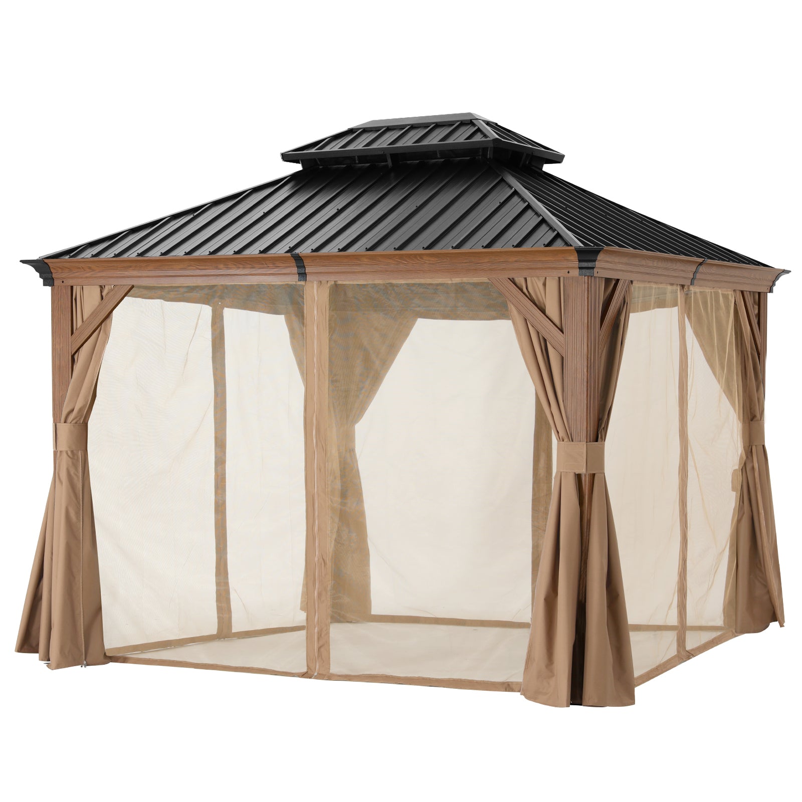 ABCCANOPY Hardtop Gazebo Outdoor Permanent Double Top Gazebo with Netting