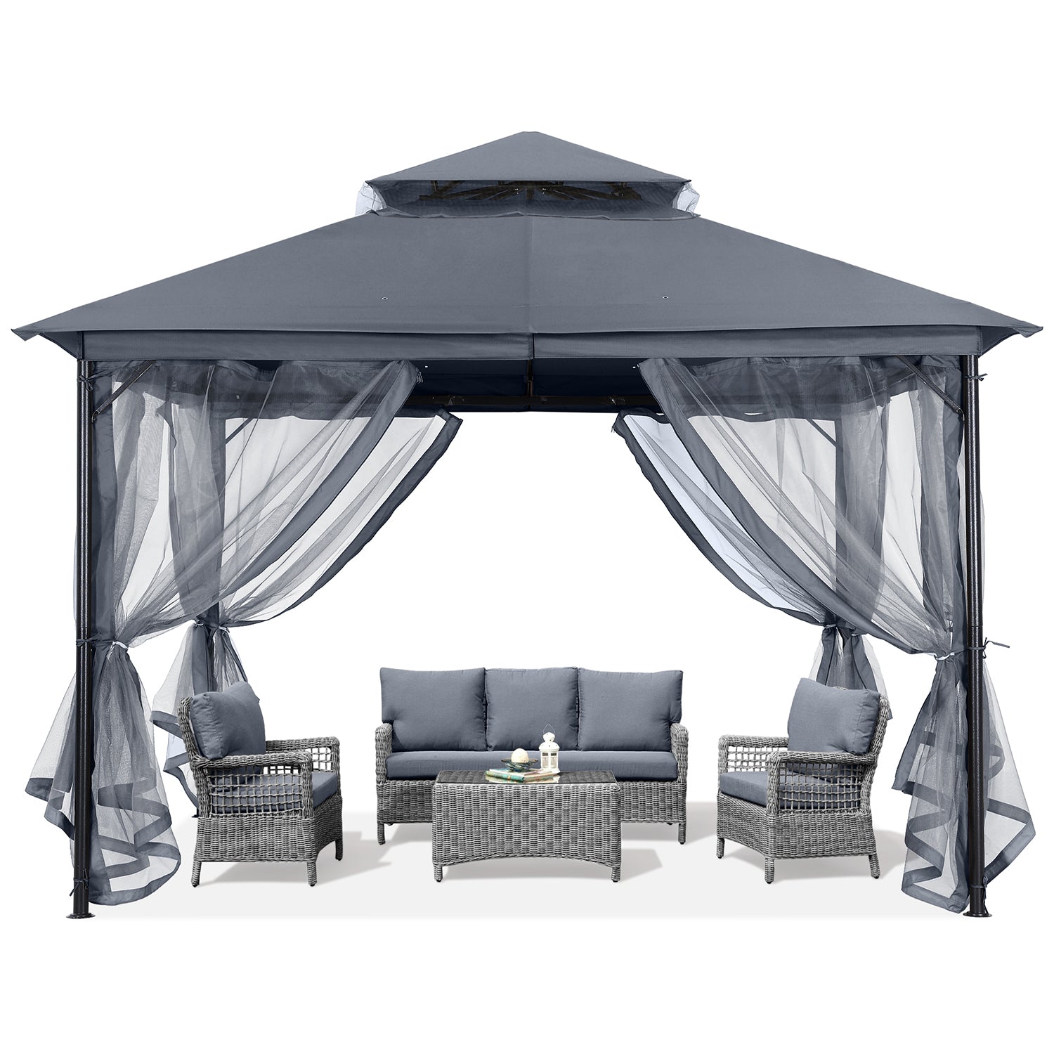 ABCCANOPY Outdoor Patio Gazebo Double Roof Canopy with Mosquito Netting - 11x11, 11x13