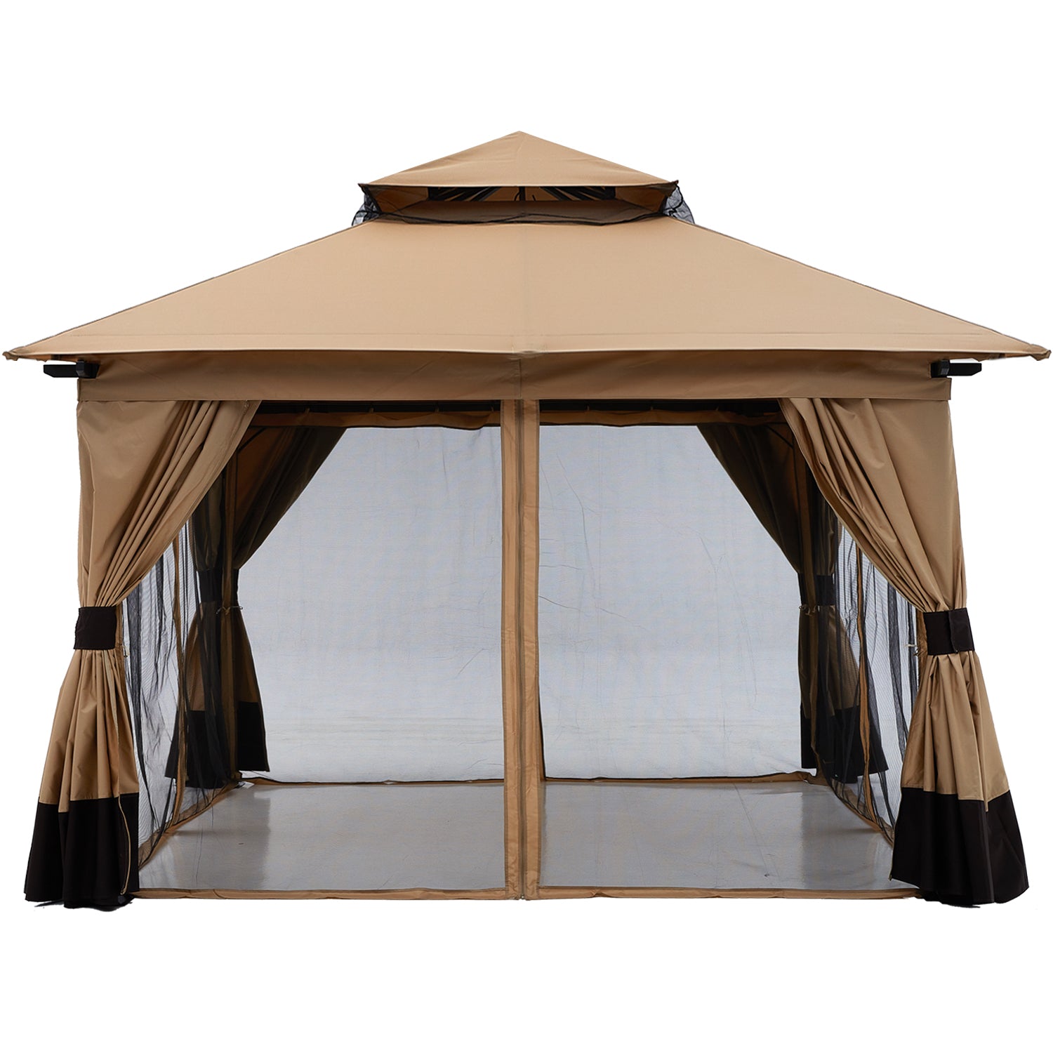 Outdoor Double Roof Soft 10x10 Patio Gazebo With Mesh Wall