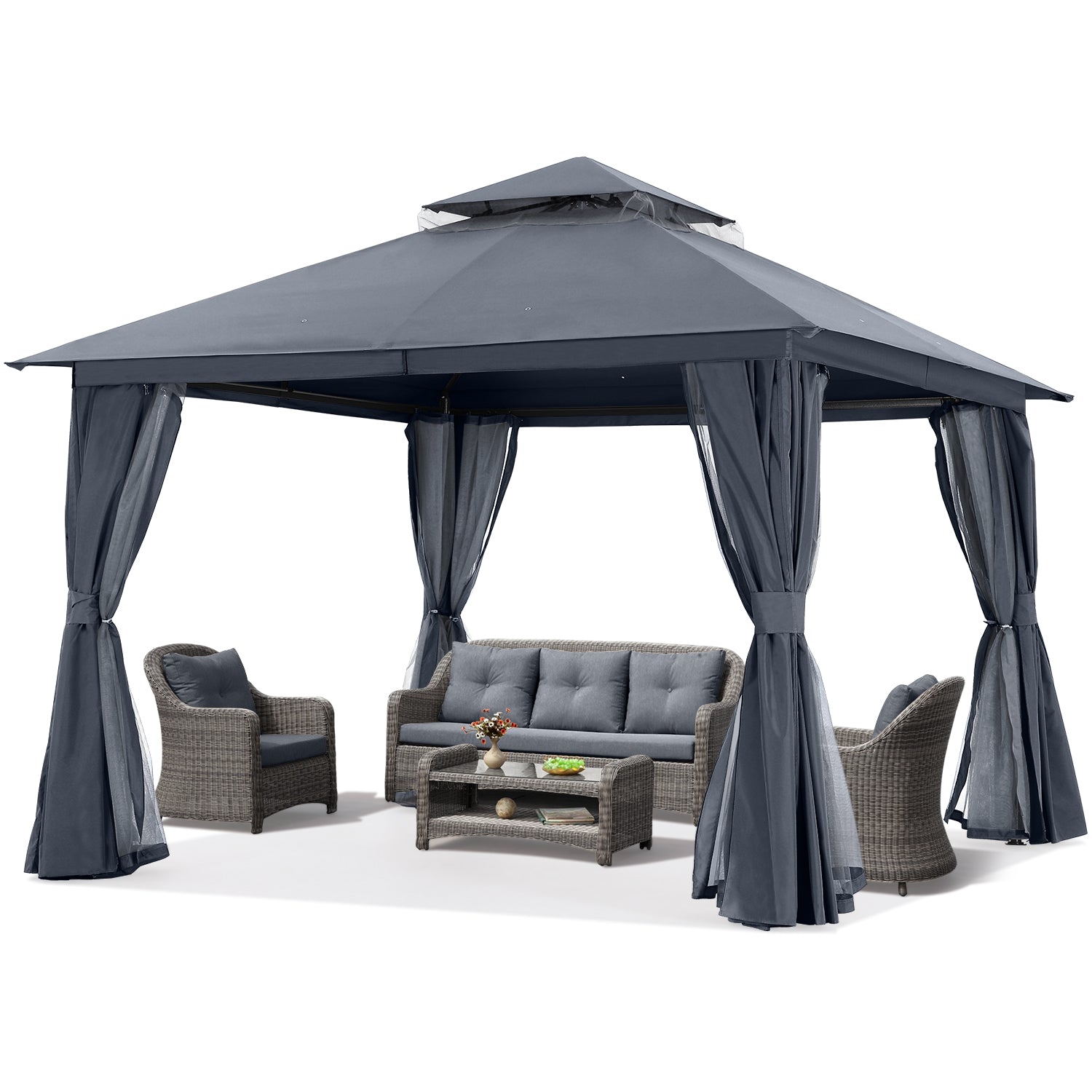 ABCCANOPY Outdoor Patio Gazebo with Mosquito Netting & Curtain 9x9, 11x11