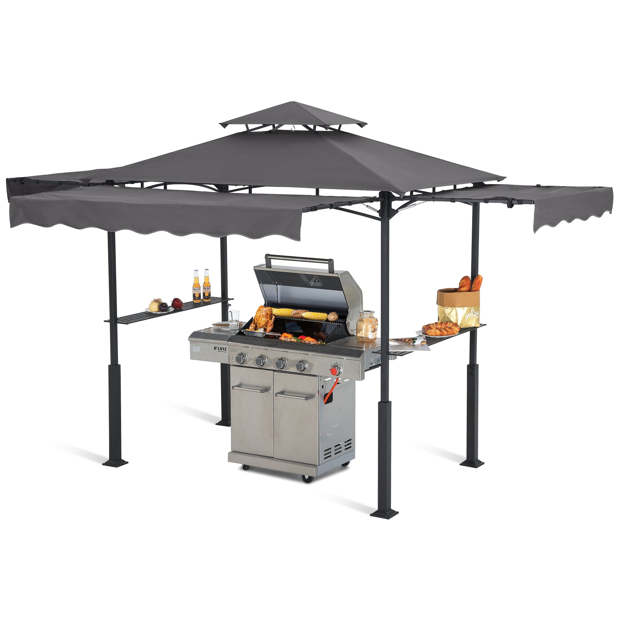 ABCCANOPY 8x5 Outdoor Grill Gazebo with Extra Awning BBQ Gazebo with LED Lights
