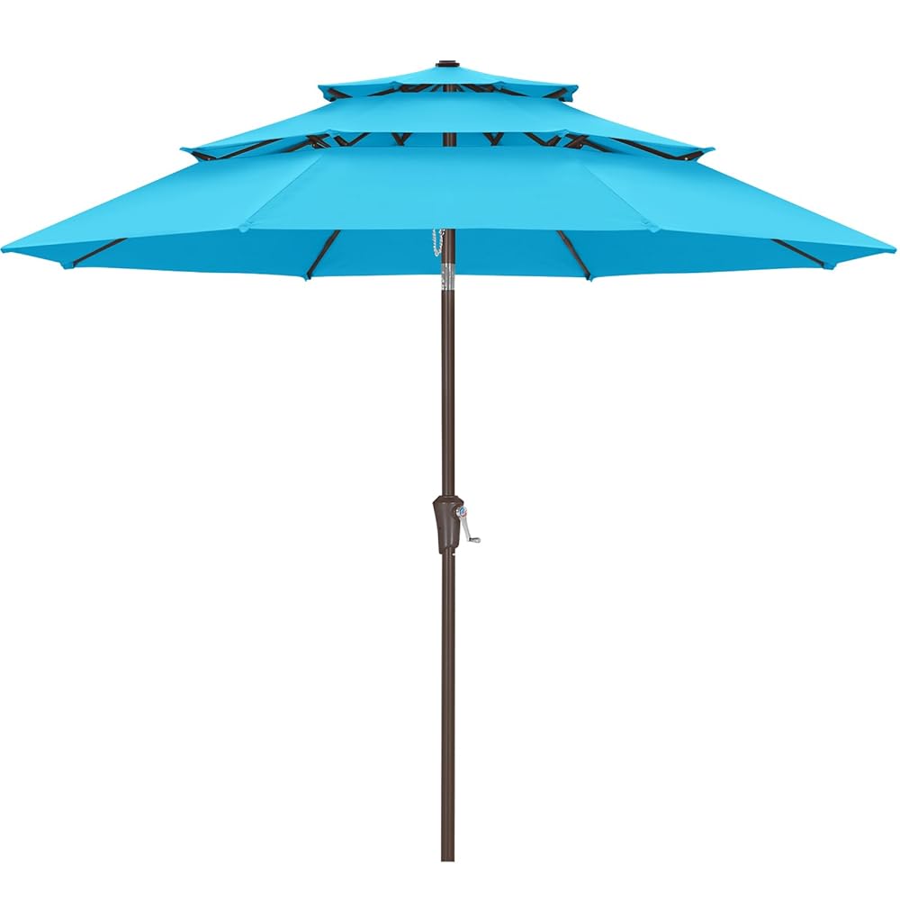 3 Tiers Patio Umbrella Outdoor Table Umbrella Turquoise / 9FT