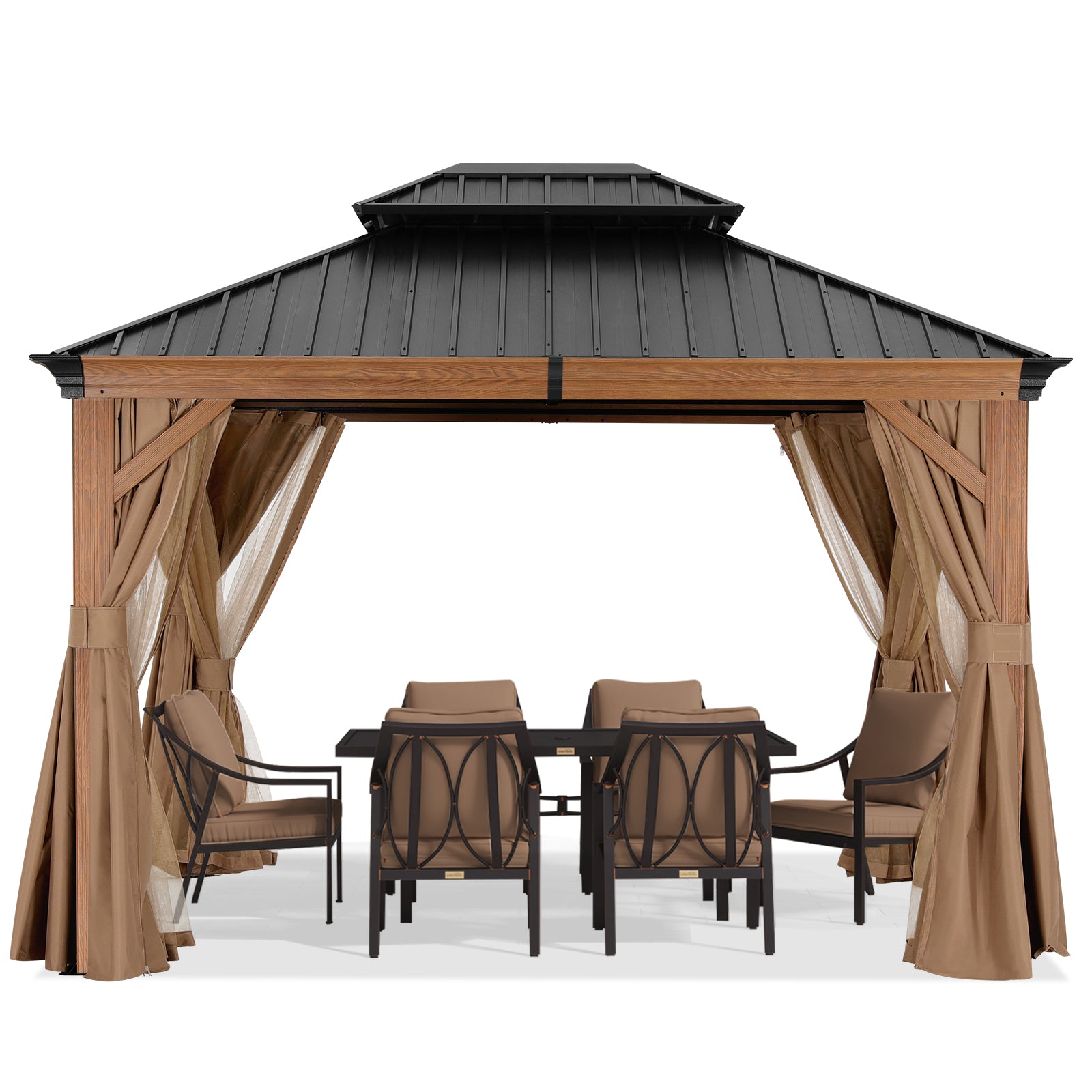ABCCANOPY Hardtop Gazebo Outdoor Permanent Double Top Gazebo with Netting