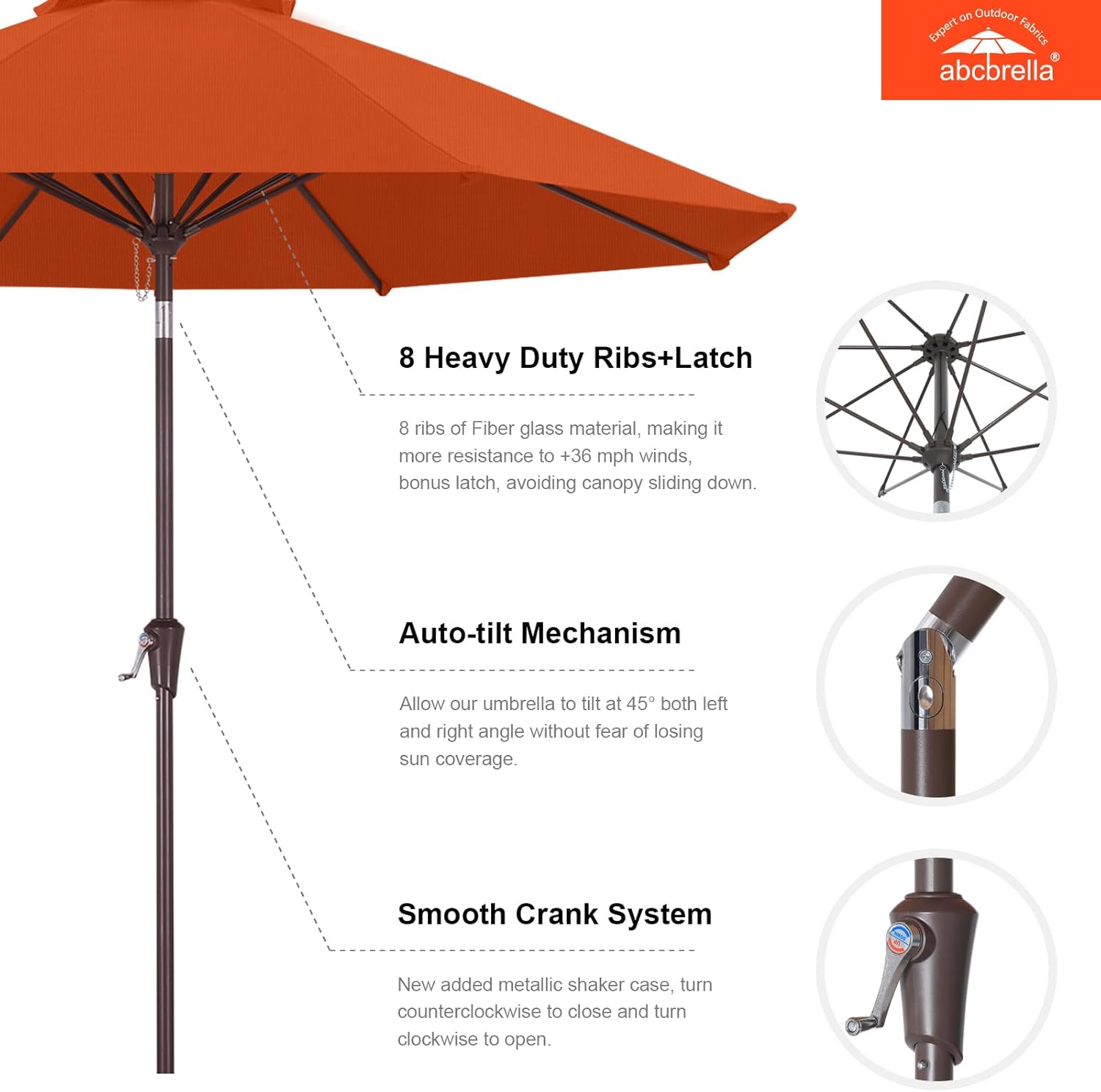 ABCCANOPY 9FT Patio Umbrella Outdoor Table Umbrella 8 Ribs OLEFIN 5-Year No Fading