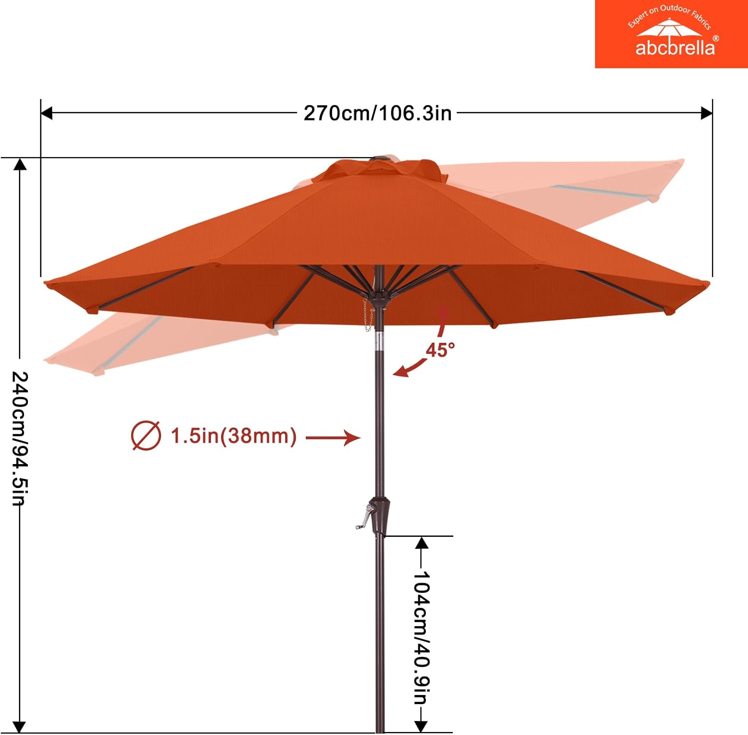ABCCANOPY 9FT Patio Umbrella Outdoor Table Umbrella 8 Ribs OLEFIN 5-Year No Fading