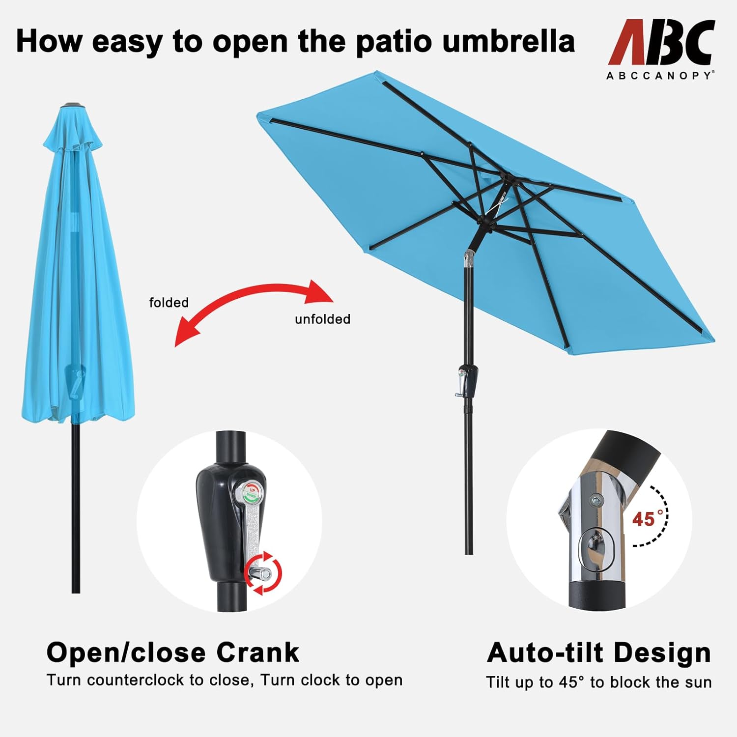 ABCCANOPY 7.5FT Patio Table Umbrella UV Protection Umbrella for Garden 6 Ribs