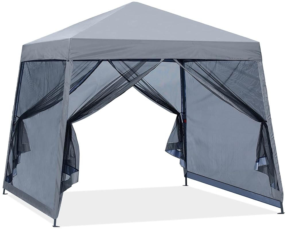 Outdoor Slant 10x10/12x12 Camping Canopy Tent With Mesh Walls