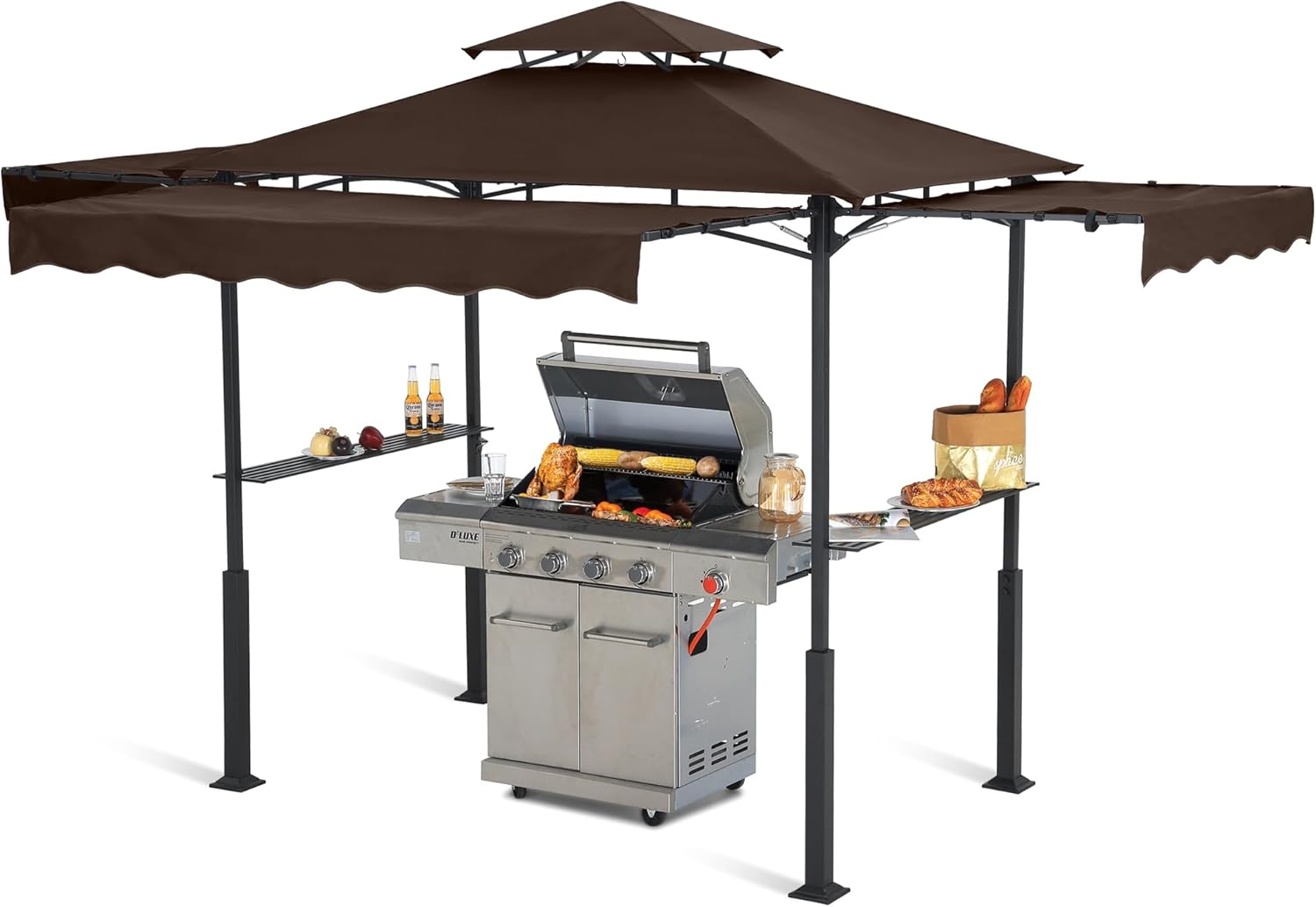 ABCCANOPY 8x5 Outdoor Grill Gazebo with Extra Awning BBQ Gazebo with LED Lights
