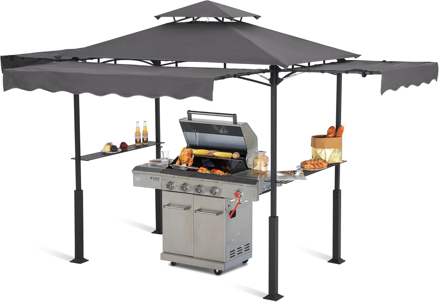 ABCCANOPY 8x5 Outdoor Grill Gazebo with Extra Awning BBQ Gazebo with LED Lights