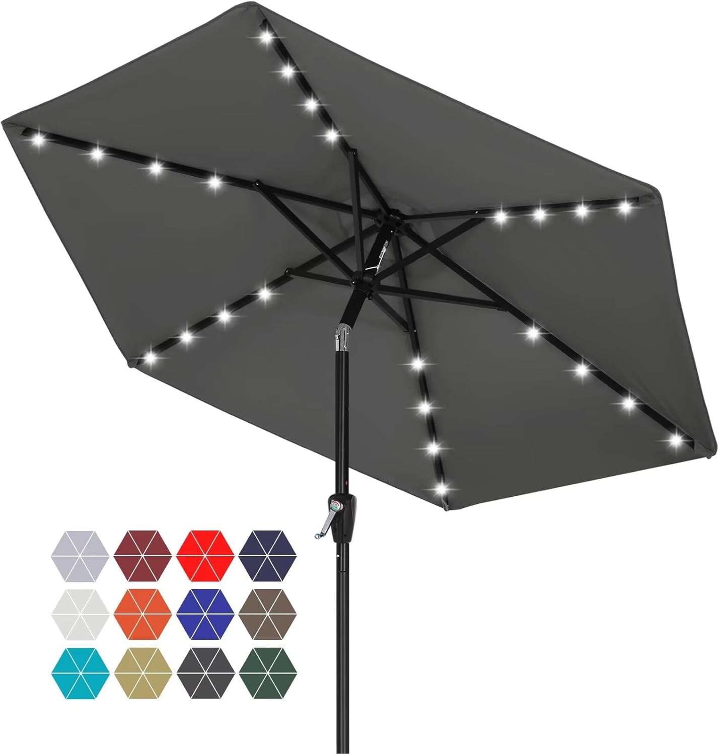 ABCCANOPY Outdoor Solar Patio Umbrella 7.5FT with 32 LED Lights 6 Ribs