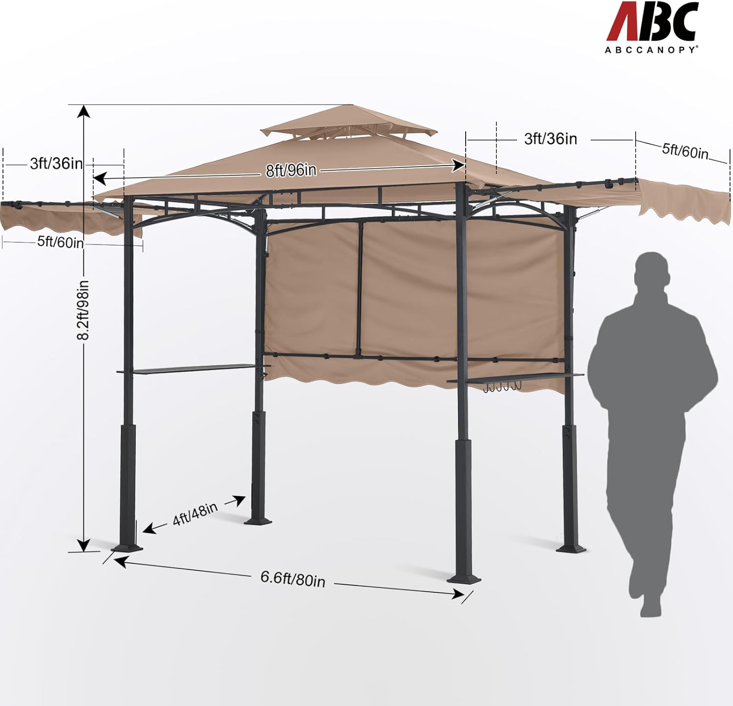 ABCCANOPY 8x5 Outdoor Grill Gazebo with Extra Awning BBQ Gazebo with LED Lights