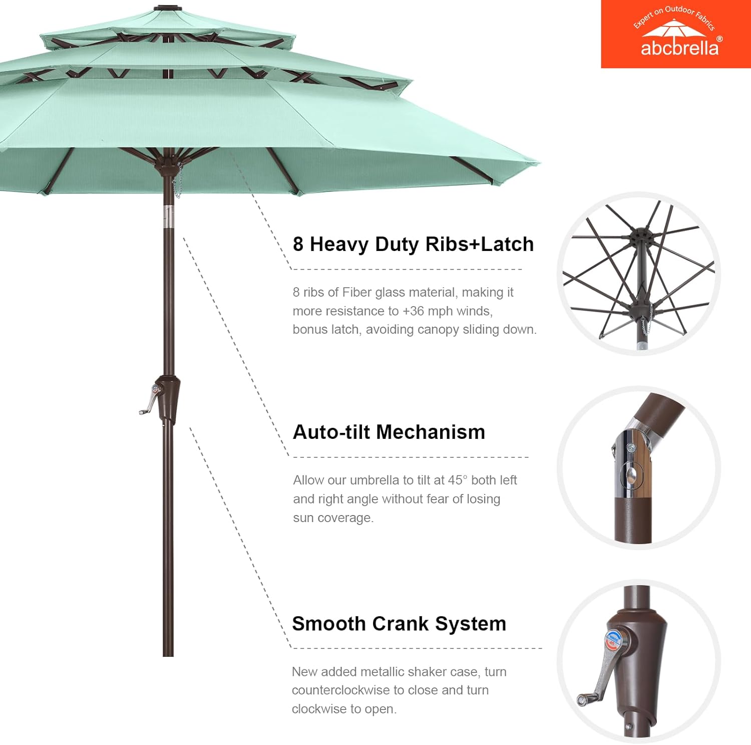 ABCCANOPY 9FT 3 Tiers Patio Umbrella 8 Ribs OLEFIN 5-Year No Fading