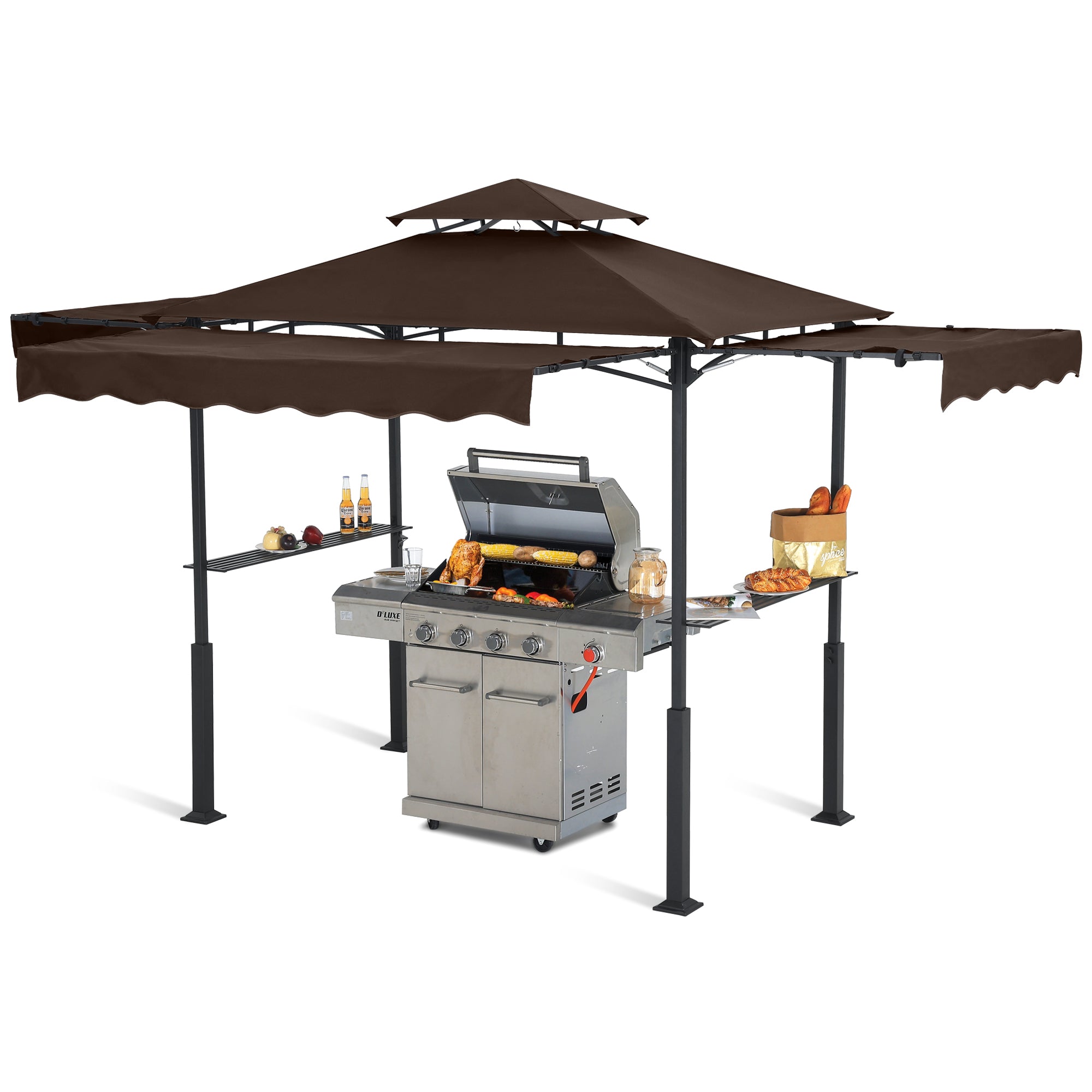 ABCCANOPY 8x5 Outdoor Grill Gazebo with Extra Awning BBQ Gazebo with LED Lights