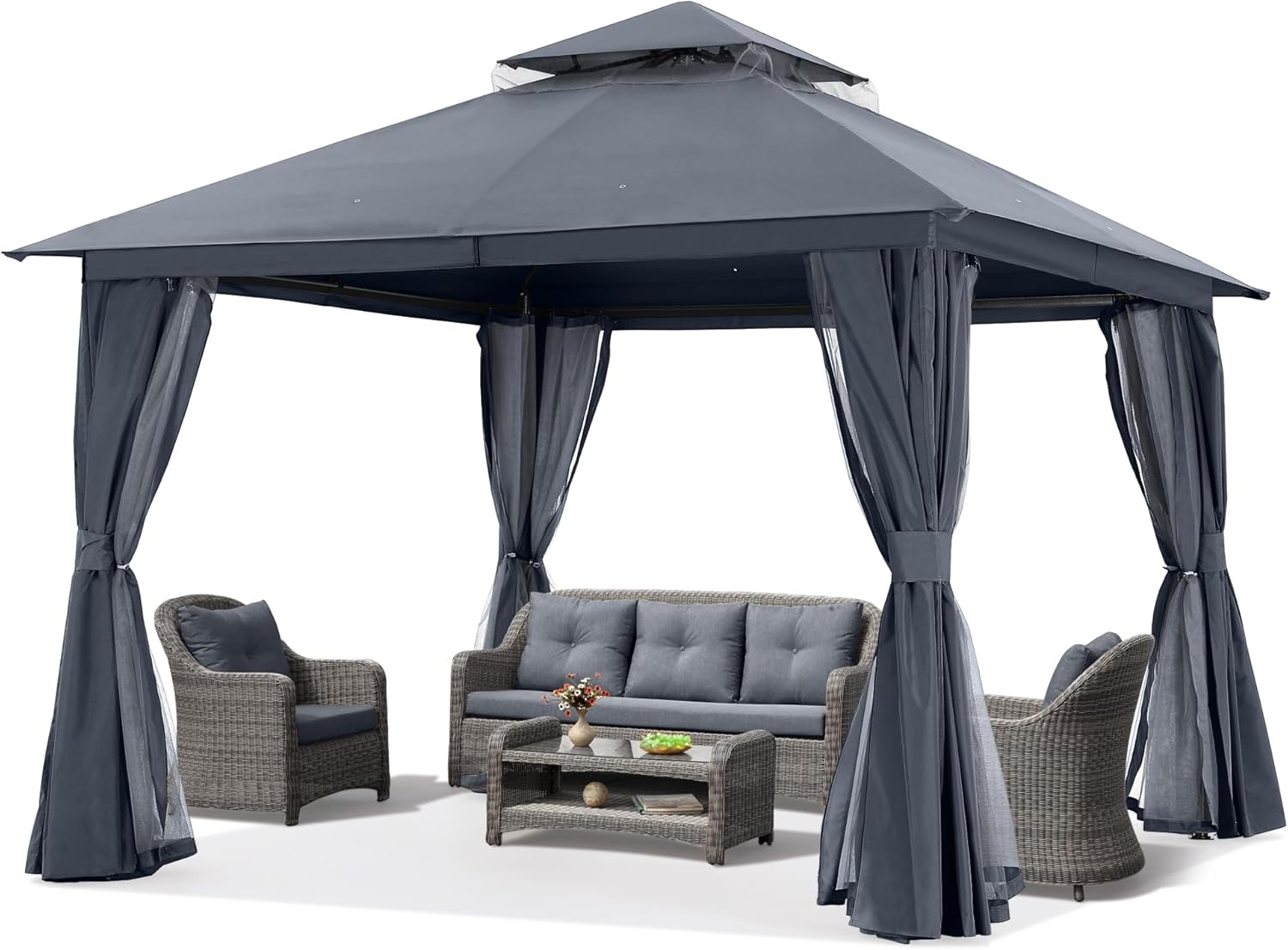 ABCCANOPY Outdoor Patio Gazebo 9x9/11x11 with Mosquito Netting & Curtain