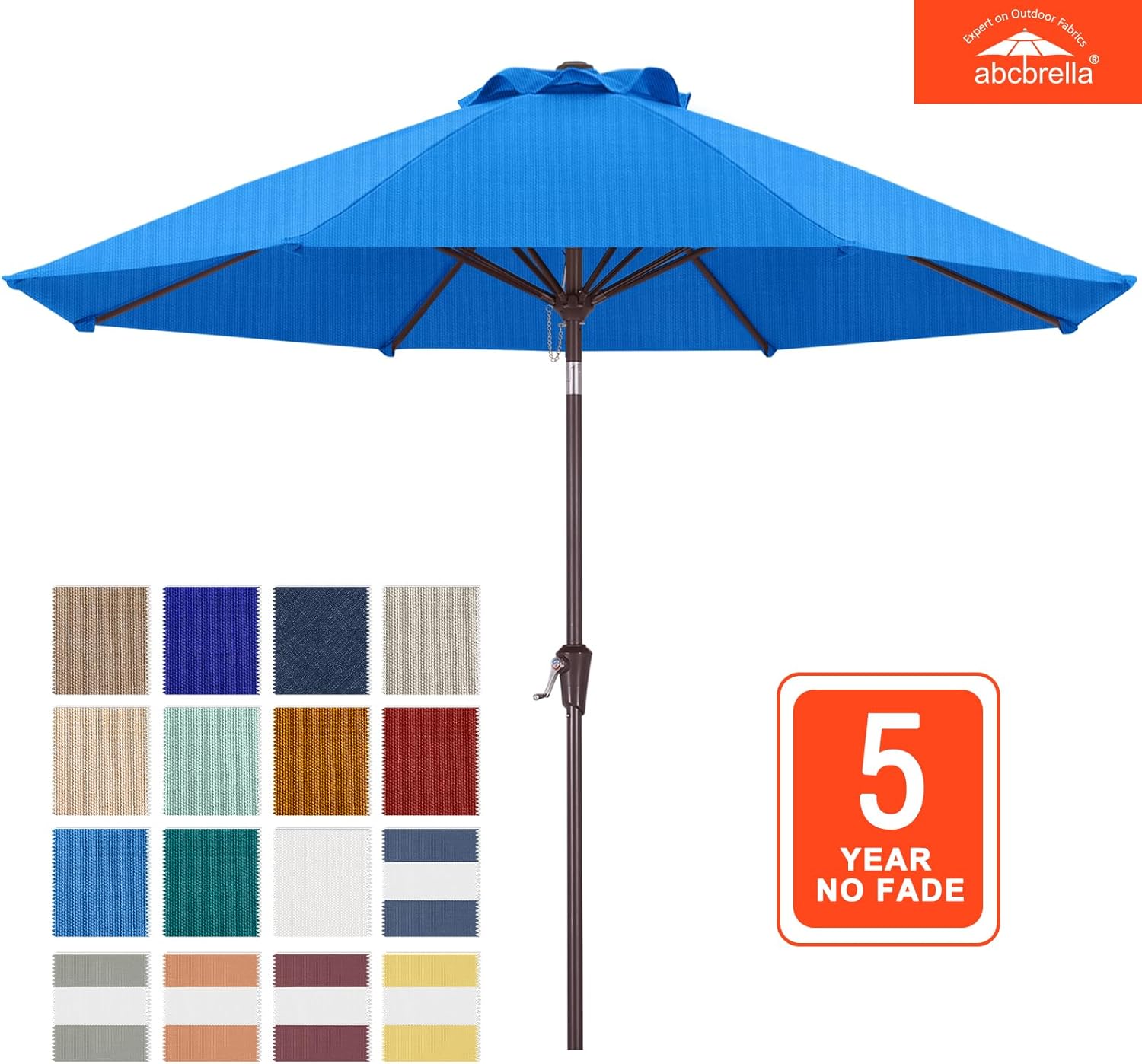 color fade resistant patio umbrella ABCCANOPY 9FT Patio Umbrella Outdoor Table Umbrella 8 Ribs OLEFIN 5-Year No Fading Sky Blue