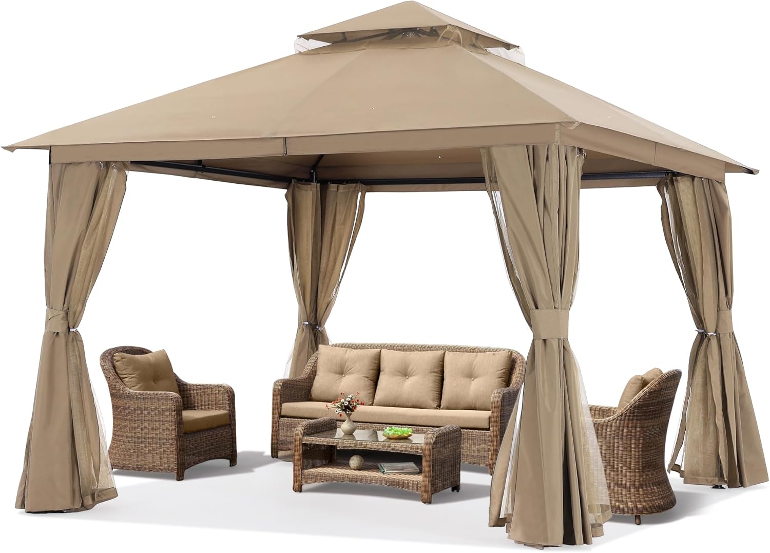 ABCCANOPY Outdoor Patio Gazebo 9x9/11x11 with Mosquito Netting & Curtain