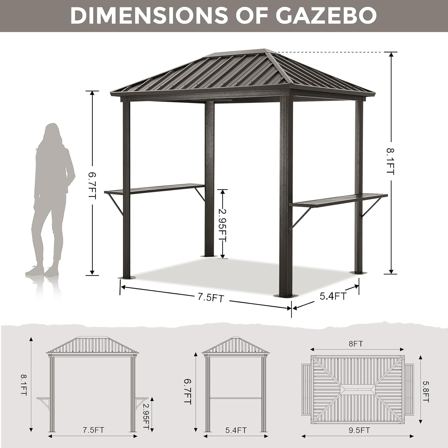 ABCCANOPY 6x8 Hardtop Grill Gazebo Outdoor Permanent BBQ Gazebo