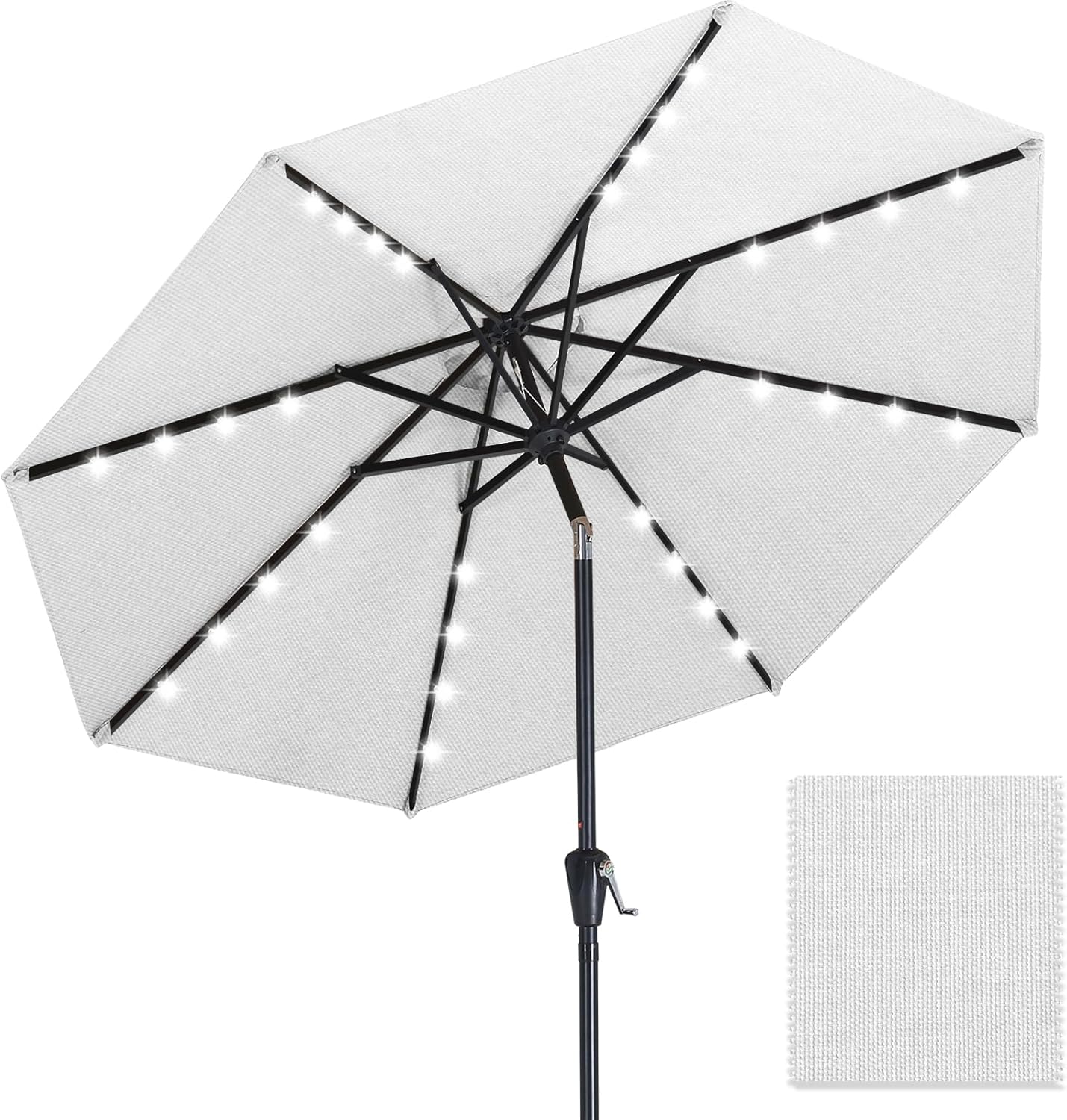 ABCCANOPY OLEFIN 5-Year No Fading Patio Umbrella with Solar Lights 9FT 8Ribs