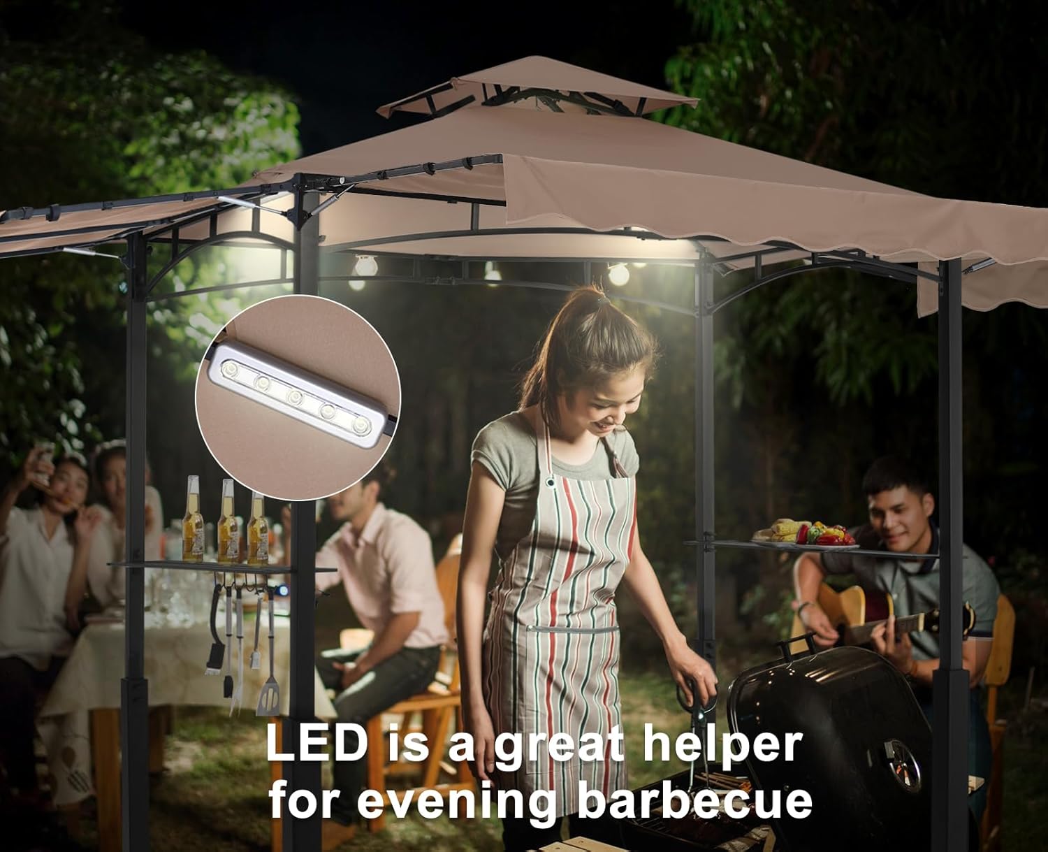 ABCCANOPY 8x5 Outdoor Grill Gazebo with Extra Awning BBQ Gazebo with LED Lights