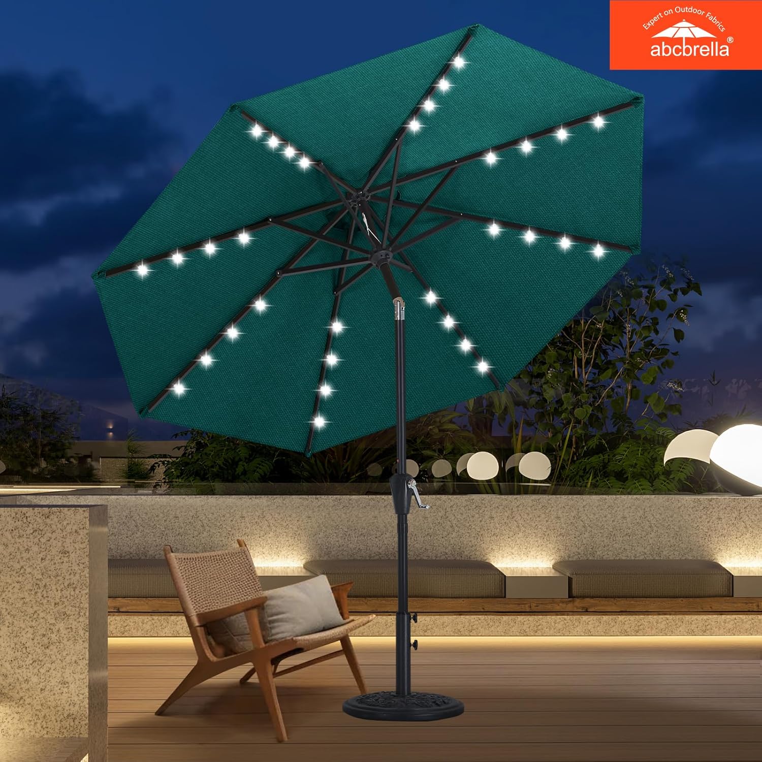 ABCCANOPY OLEFIN® 5-Year No Fading Patio Umbrella with Solar Lights 9FT 8Ribs