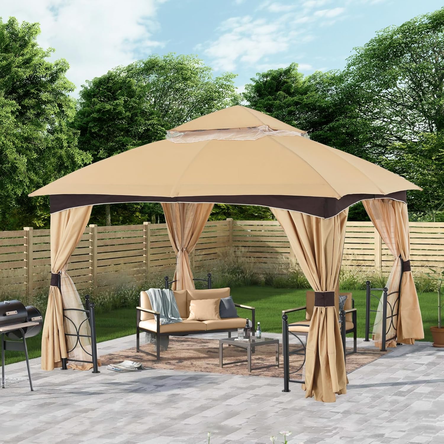 ABCCANOPY Outdoor Patio Gazebo with Stable Metal Frame and Netting Walls 10x12