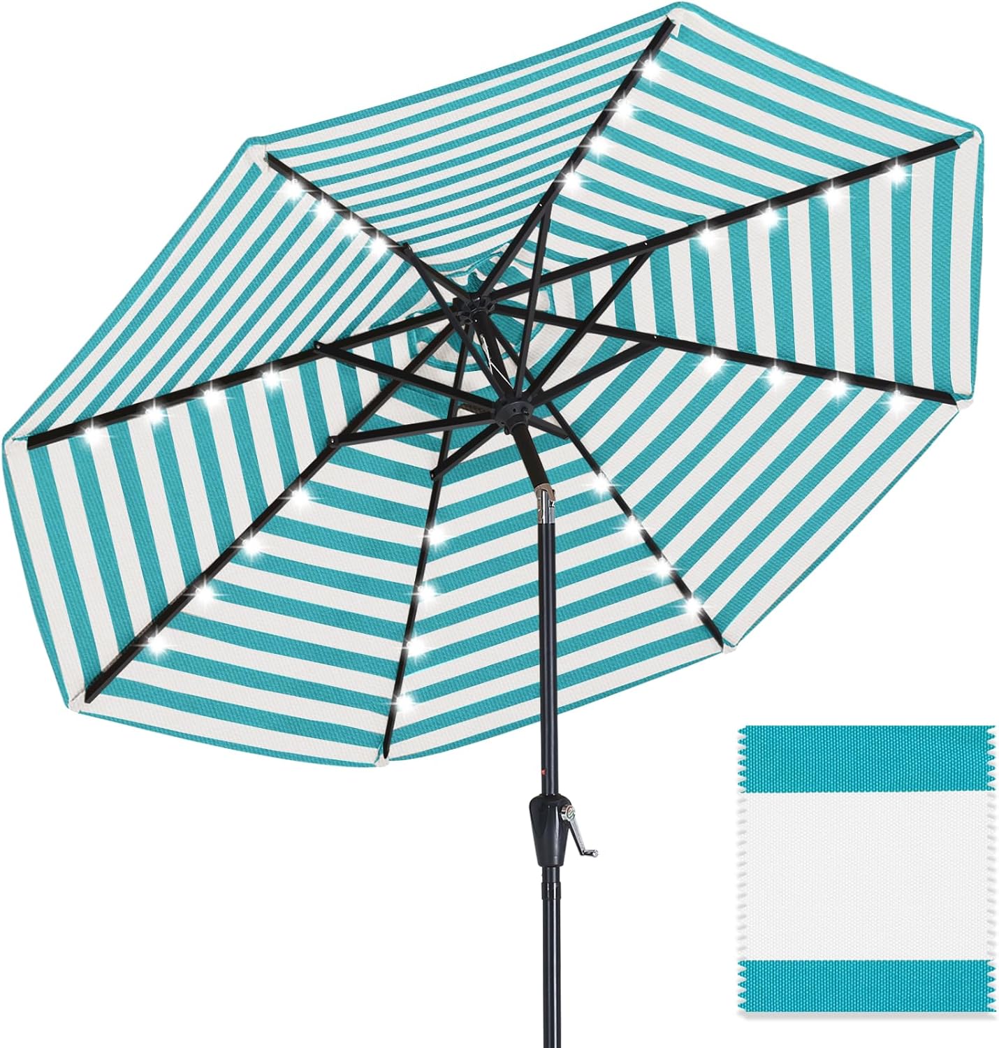 ABCCANOPY OLEFIN® 5-Year No Fading Patio Umbrella with Solar Lights 9FT 8Ribs