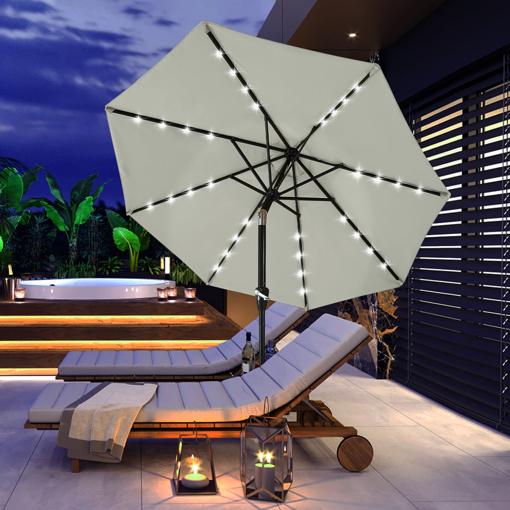 ABCCANOPY Outdoor Solar Patio Umbrella with 32 LED Lights 8 Ribs