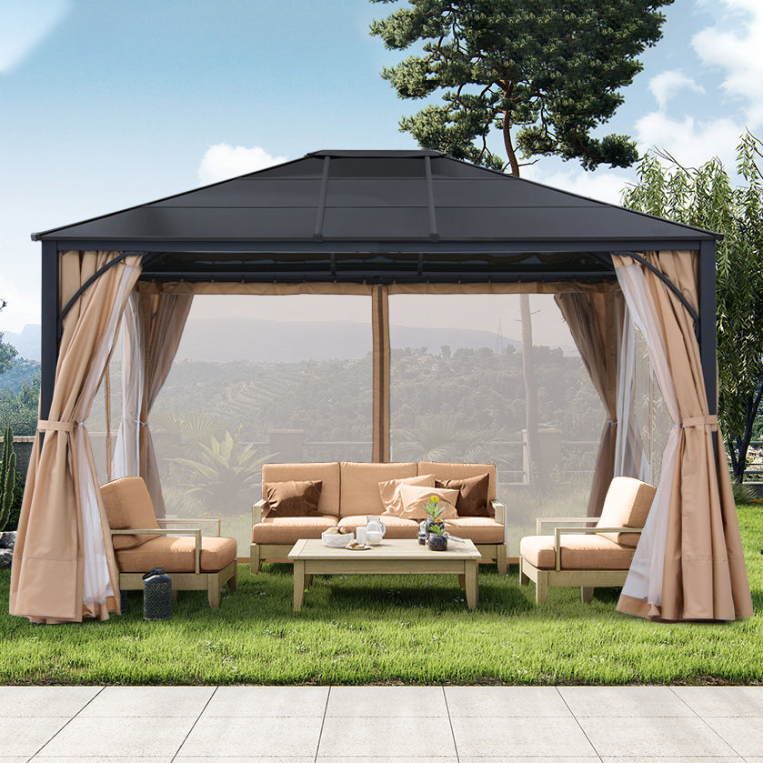 ABCCANOPY Outdoor Hardtop Metal Permanent Gazebo with Curtain and Netting