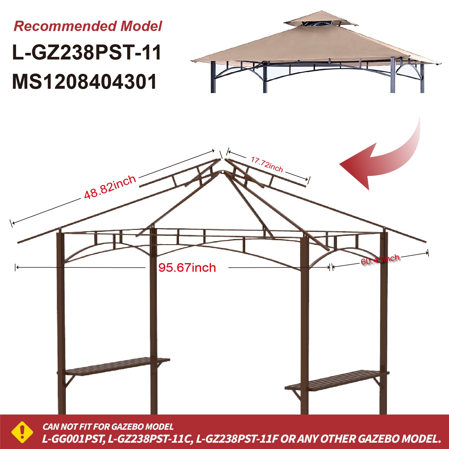 5x8 Grill Shelter Replacement Canopy ROOF ONLY