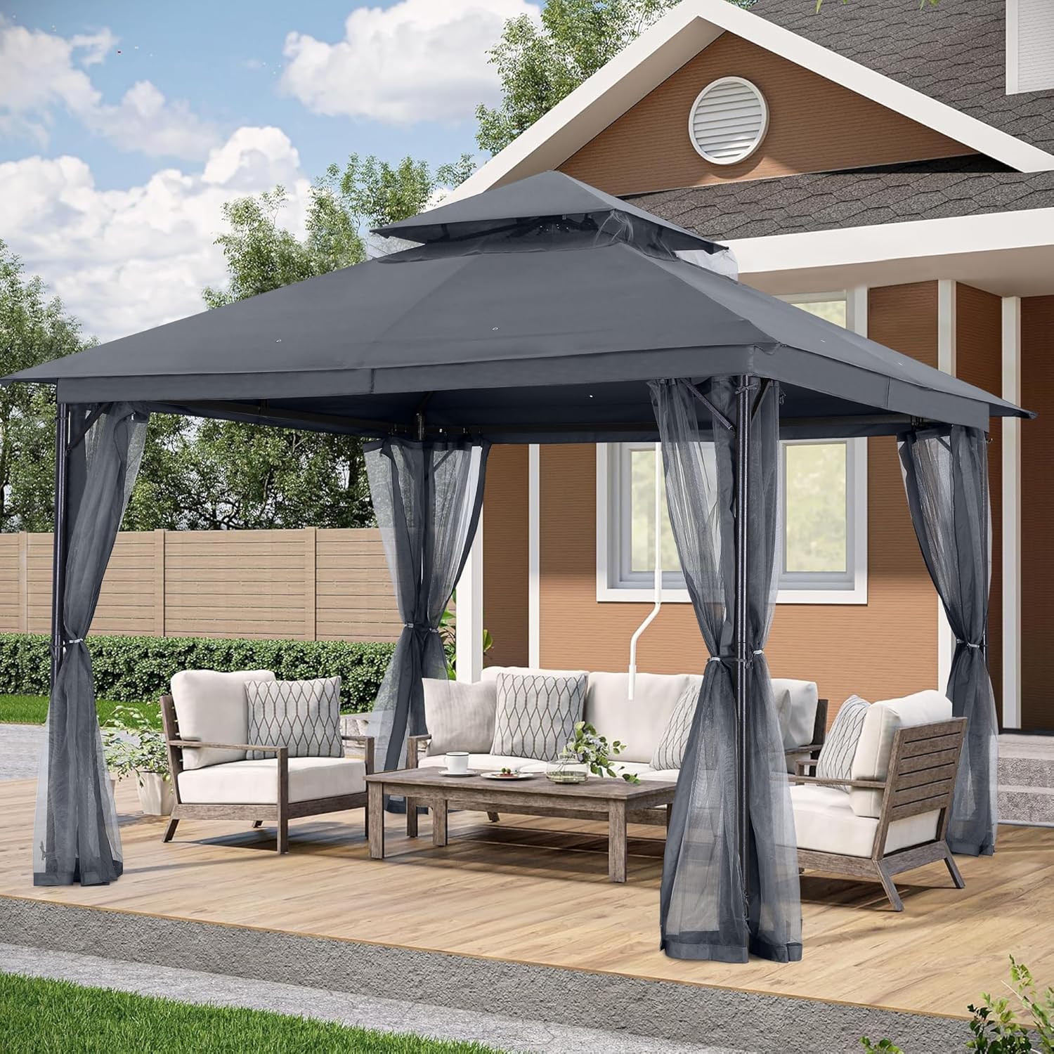 ABCCANOPY Outdoor Patio Gazebo Double Roof Canopy with Mosquito Netting - 11x11, 11x13